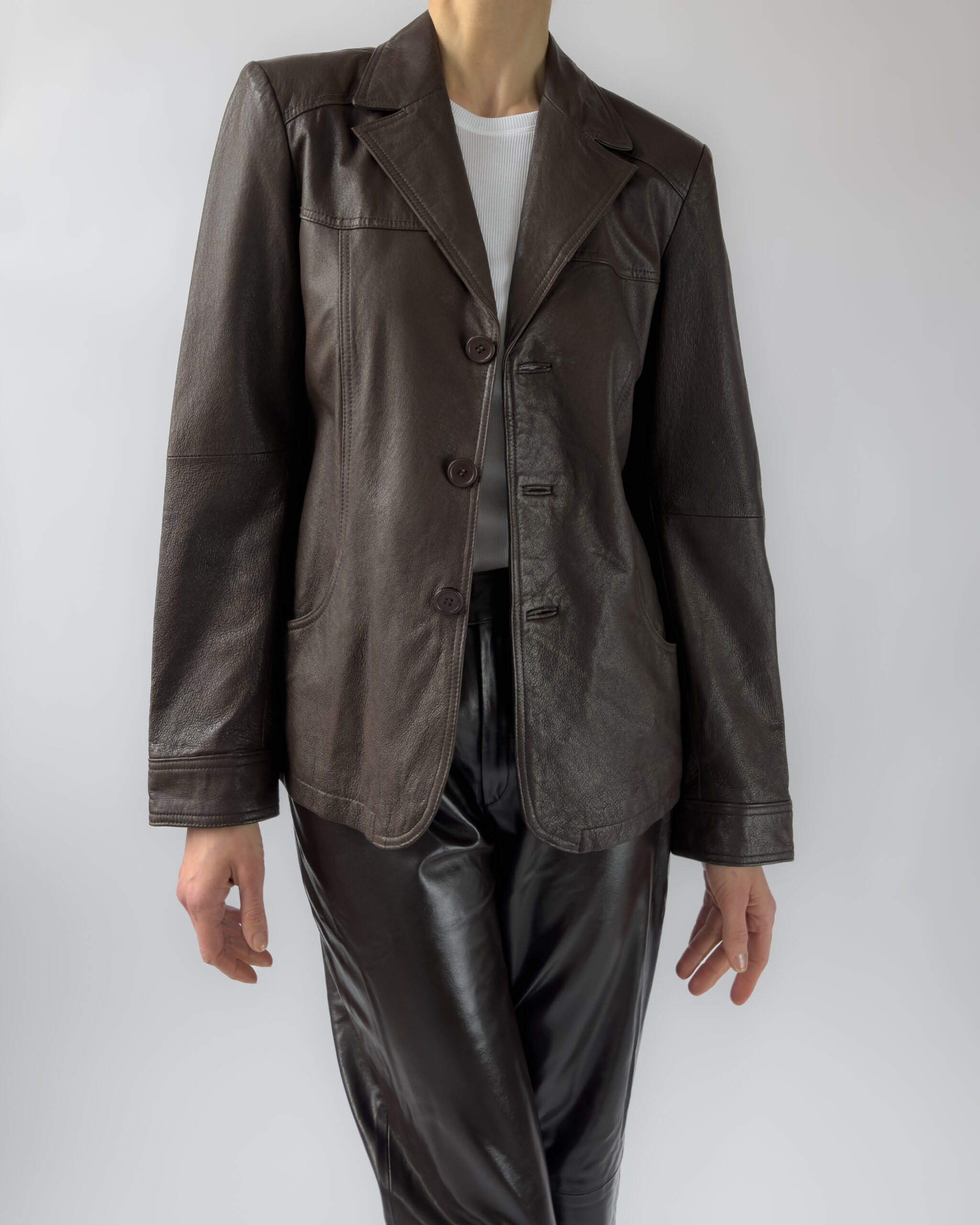 Leather Blazer Jacket | Mocha Brown