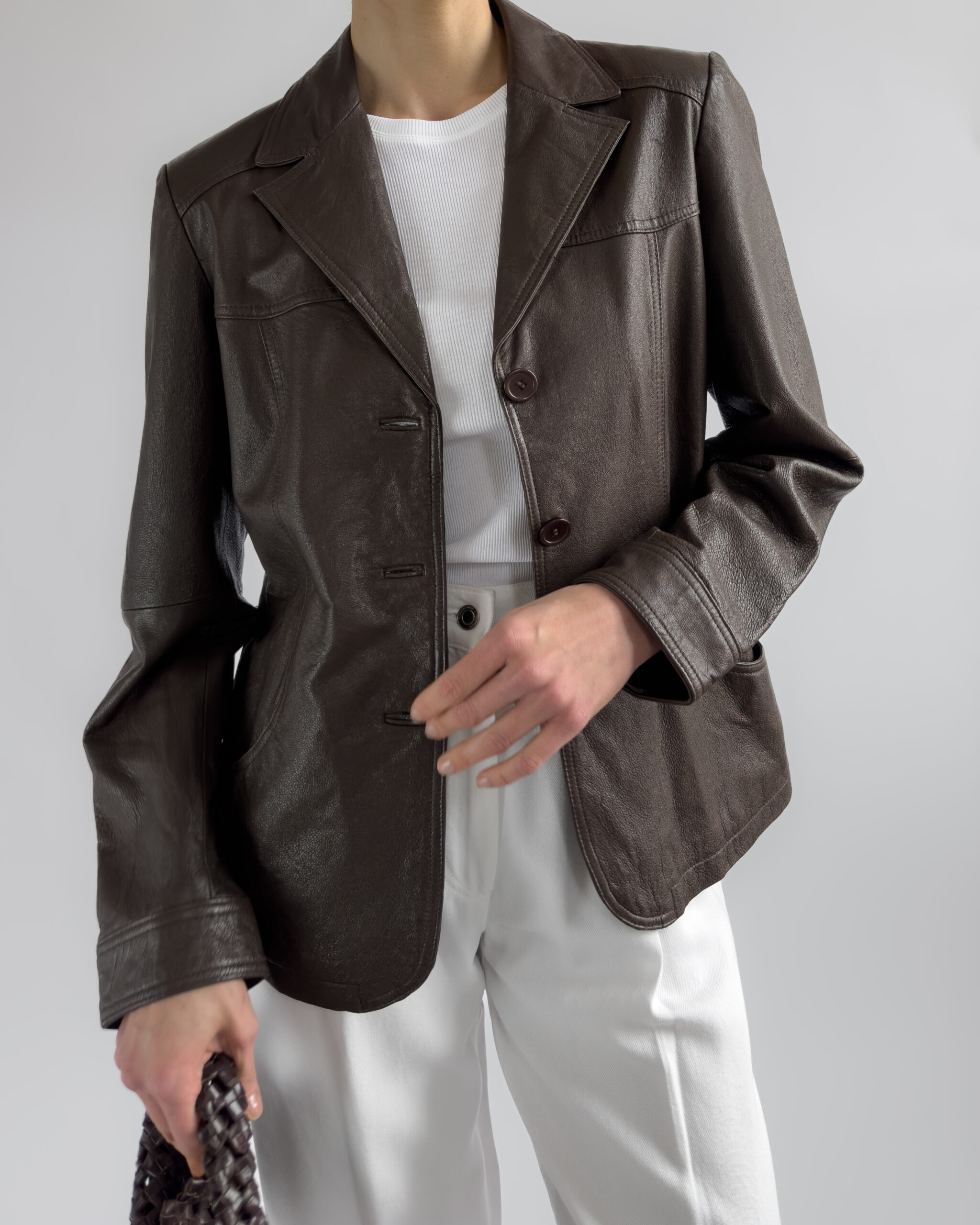 Leather Blazer Jacket | Mocha Brown