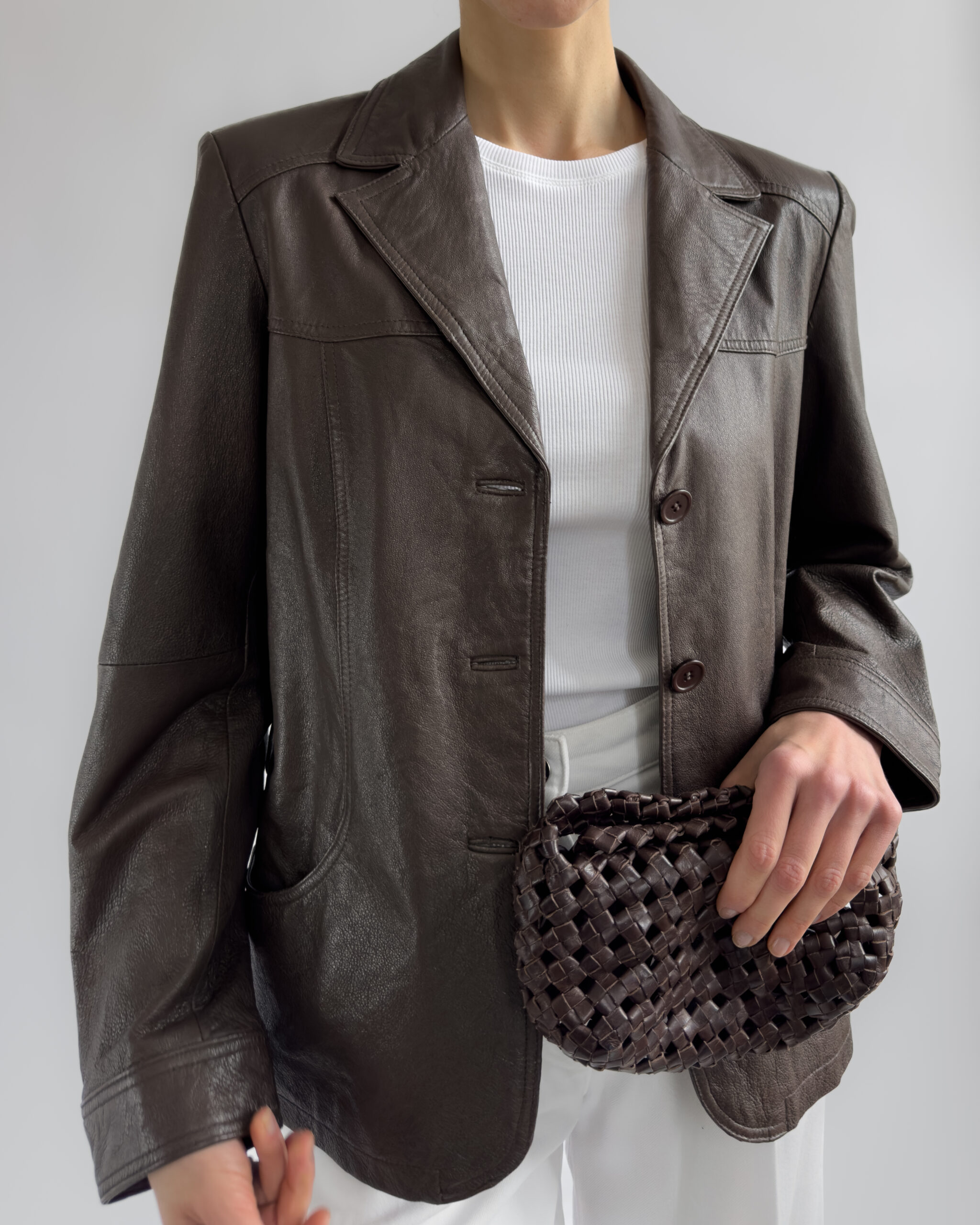 Leather Blazer Jacket | Mocha Brown