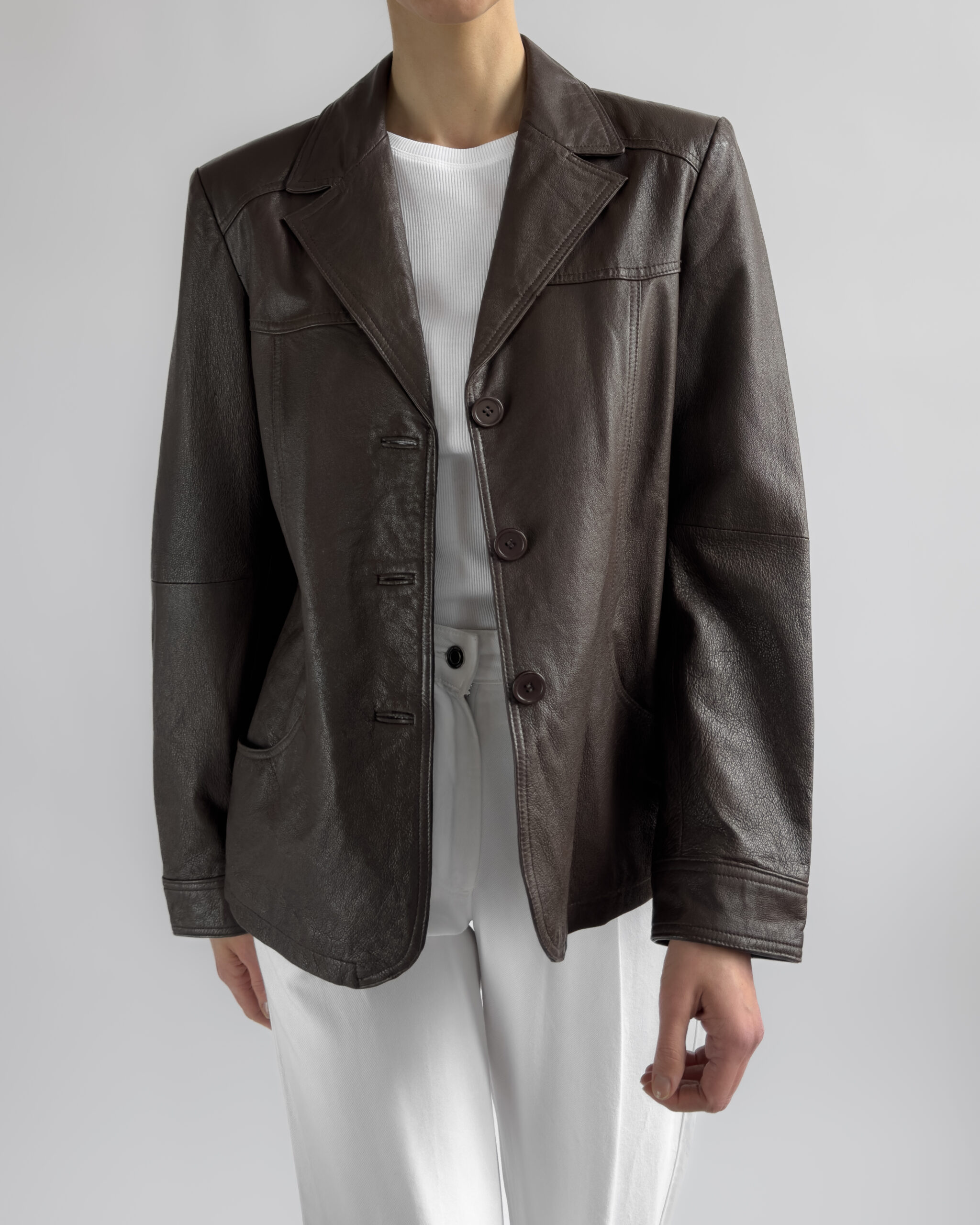 Leather Blazer Jacket | Mocha Brown