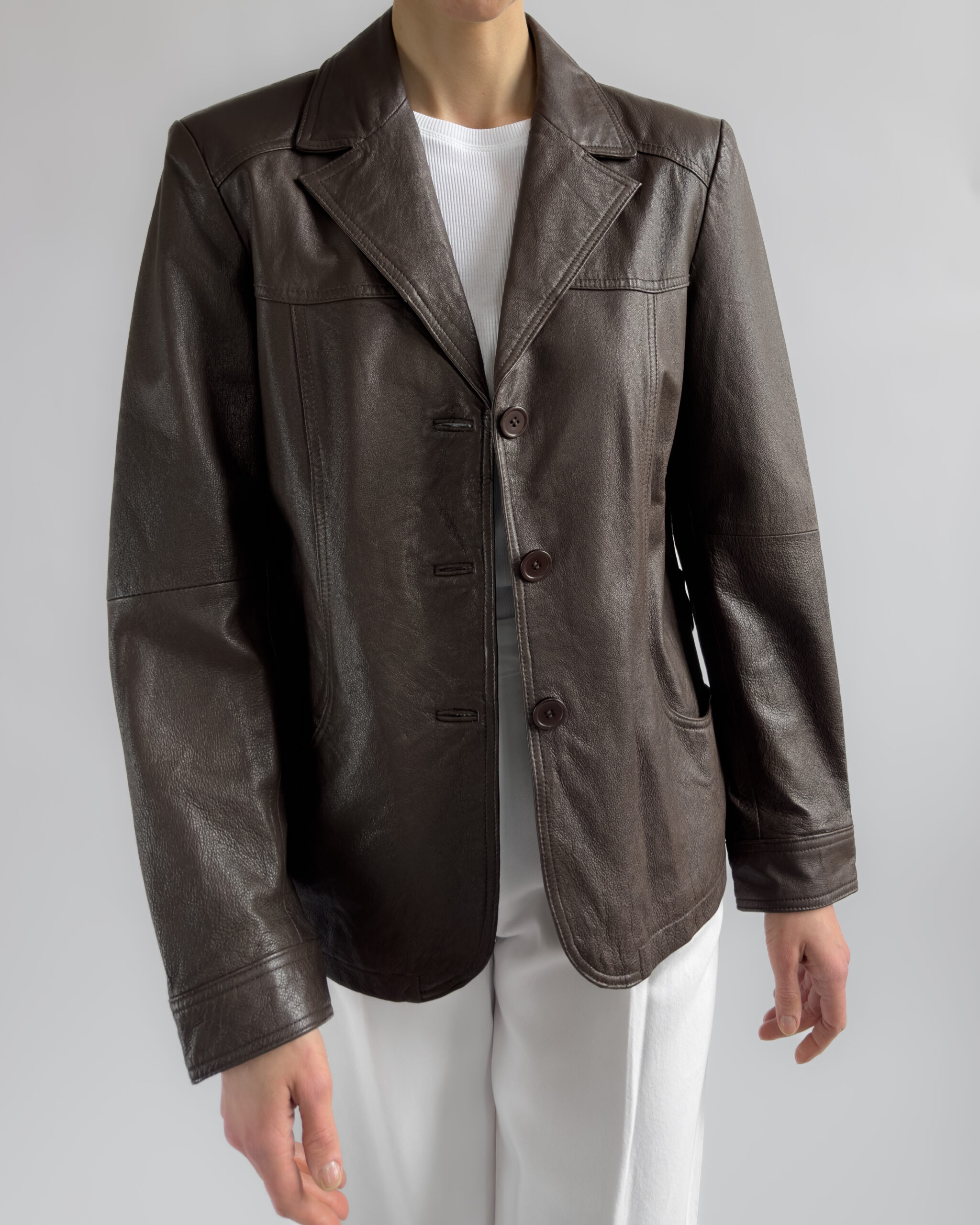 Leather Blazer Jacket | Mocha Brown