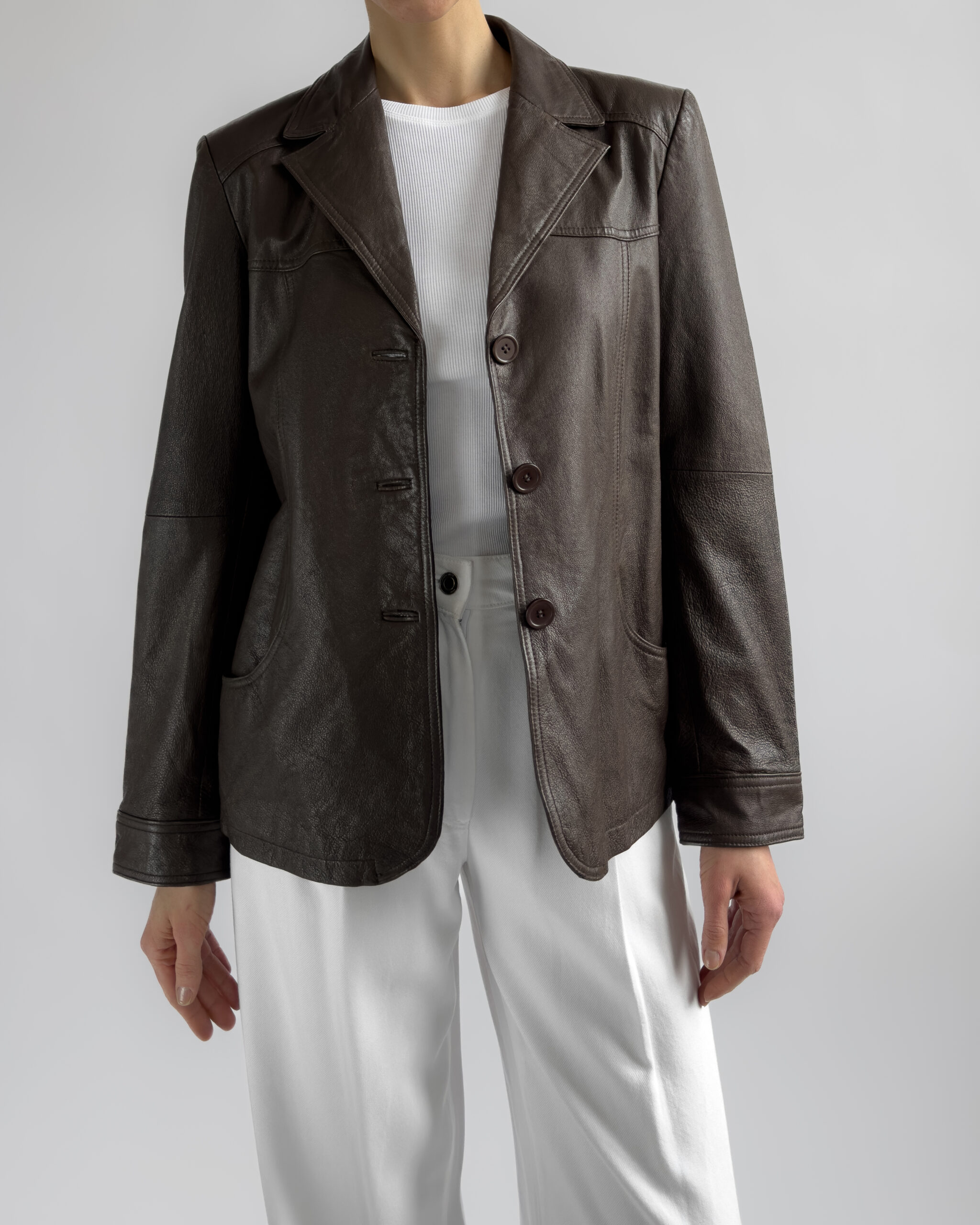 Leather Blazer Jacket | Mocha Brown