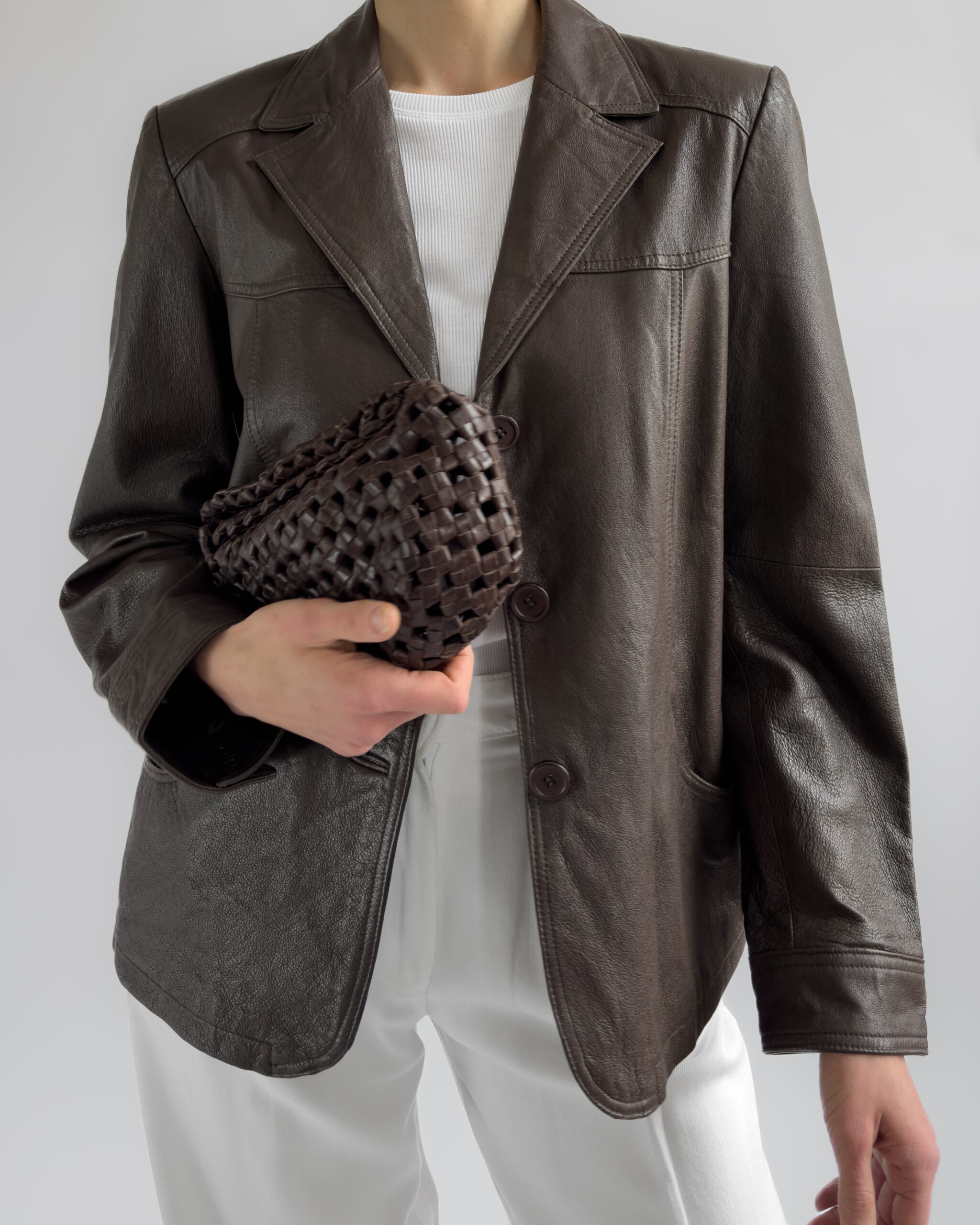 Leather Blazer Jacket | Mocha Brown