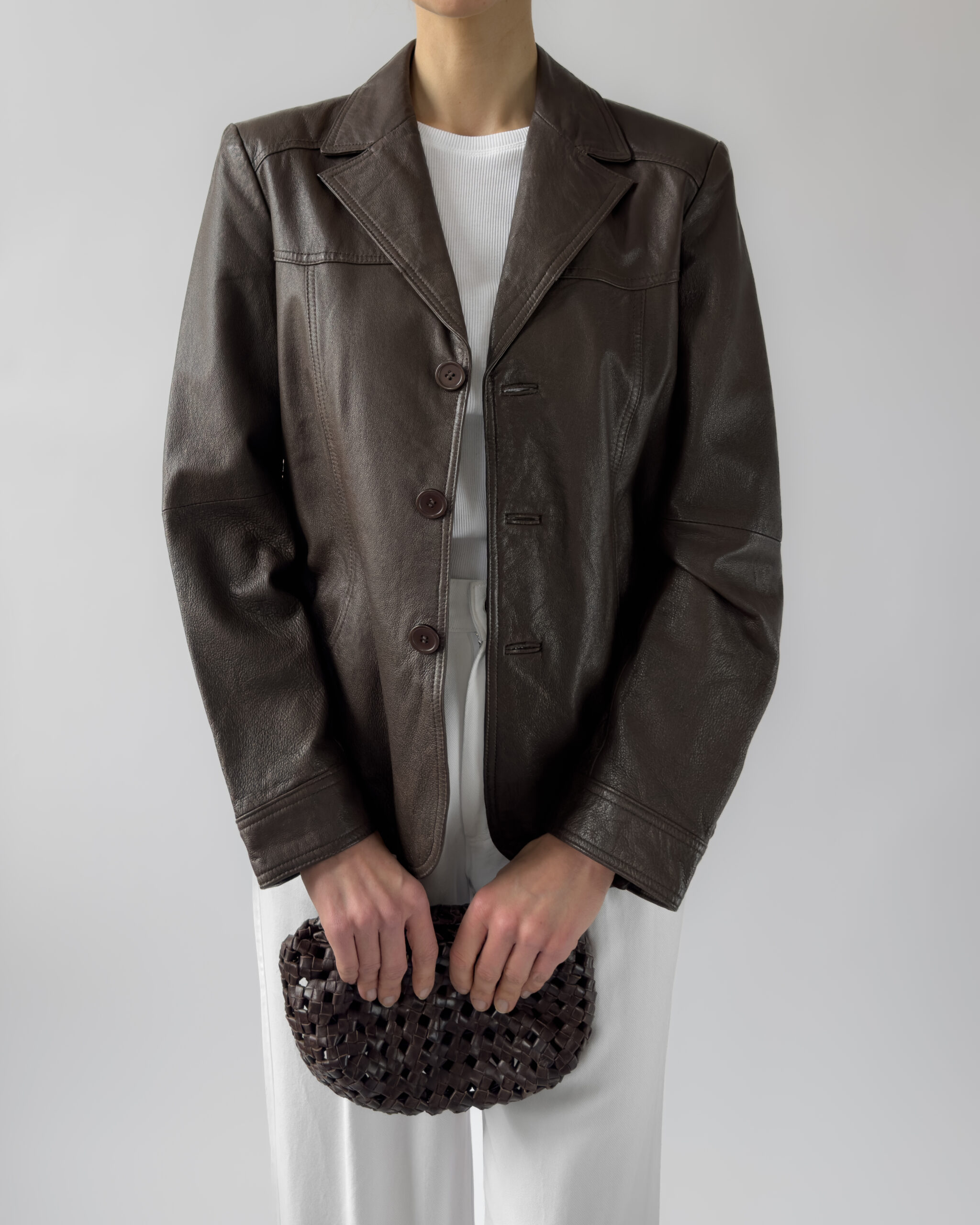 Leather Blazer Jacket | Mocha Brown