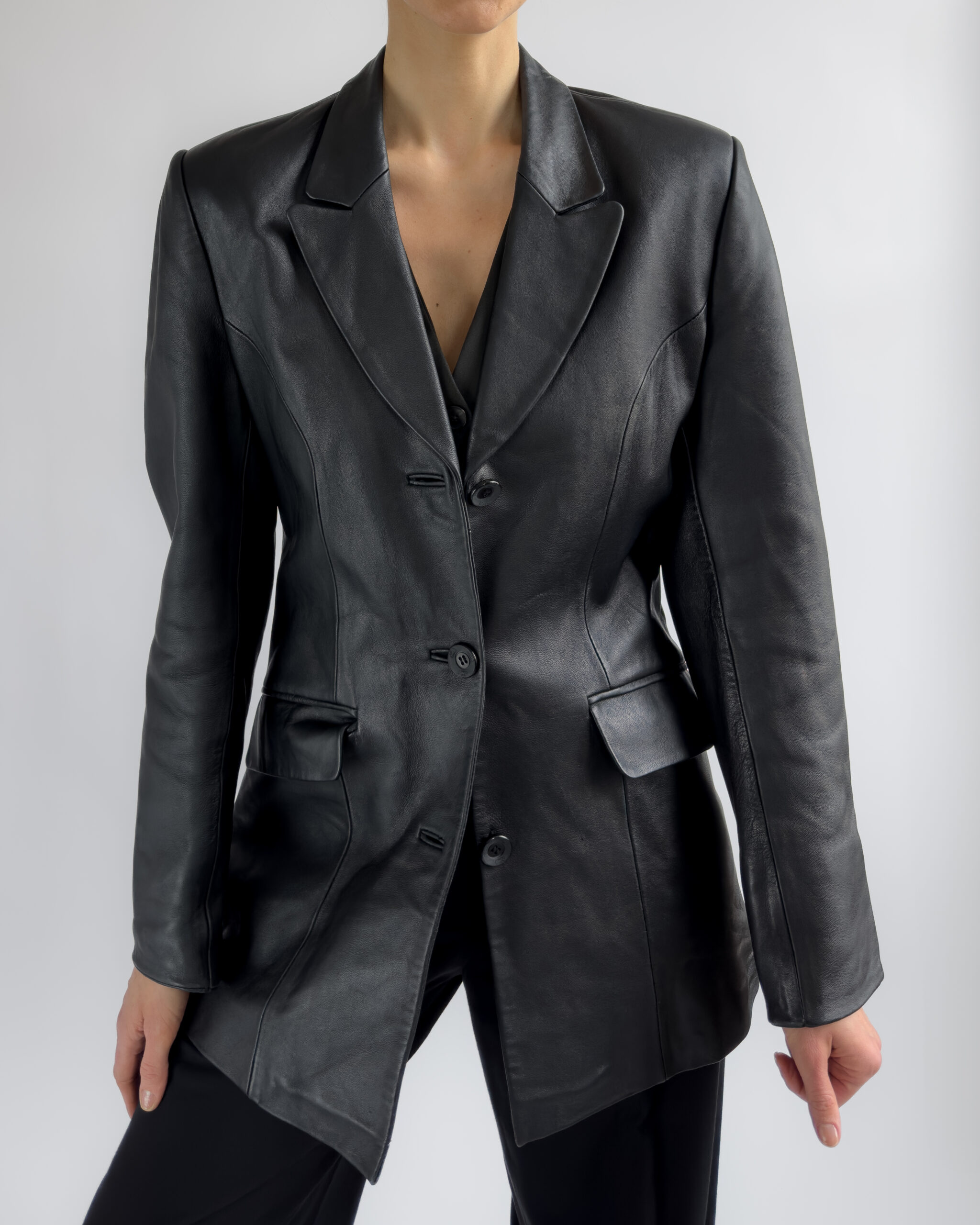 Structured Leather Blazer | Black