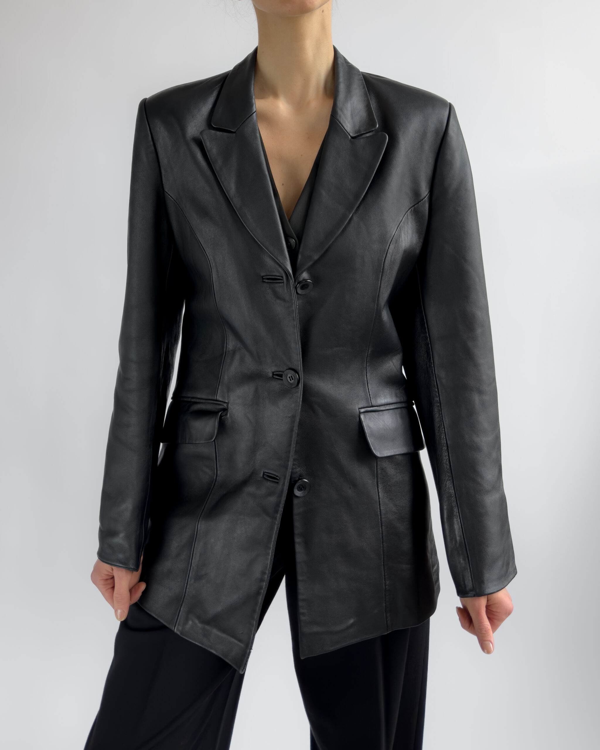 Structured Leather Blazer | Black
