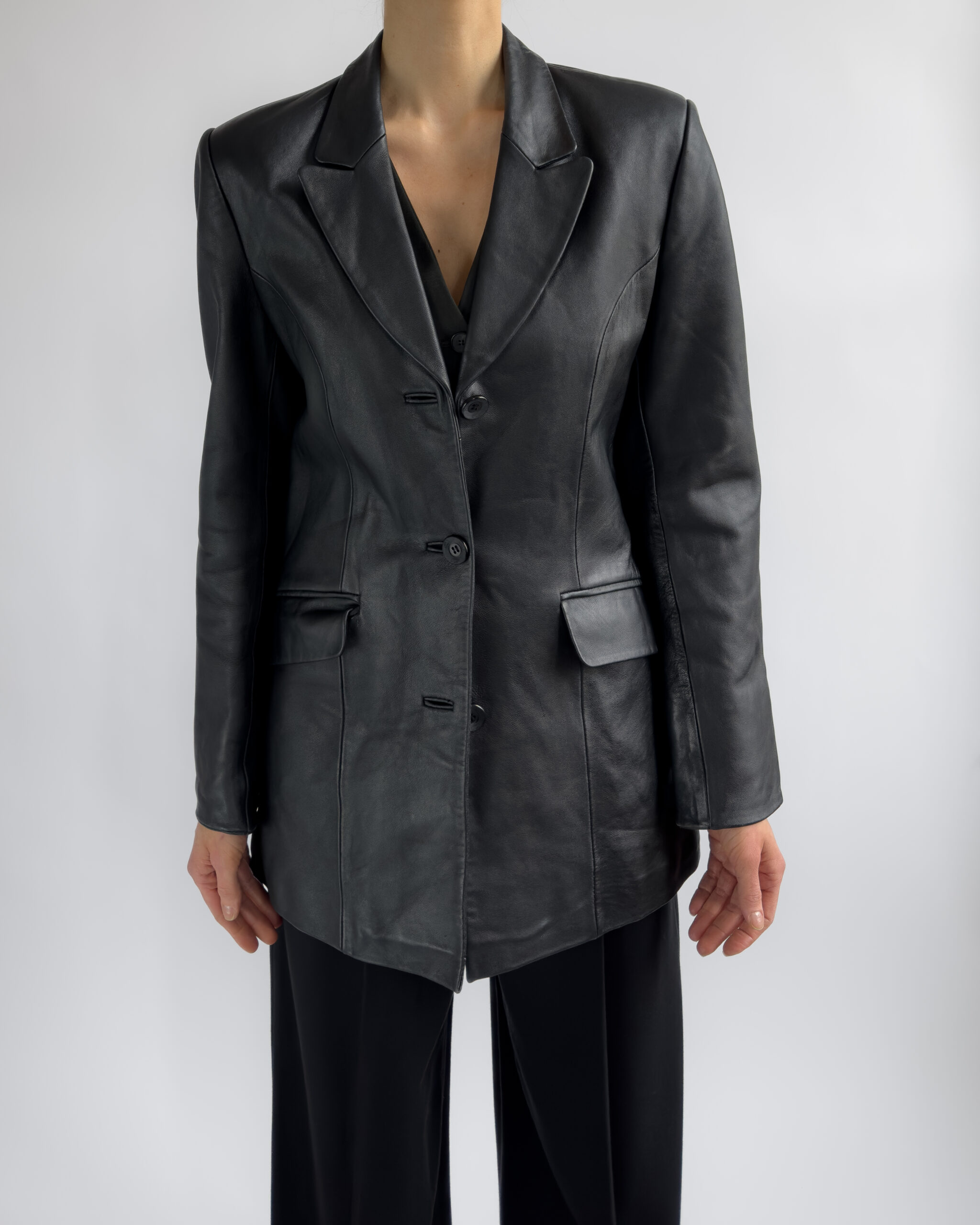 Structured Leather Blazer | Black