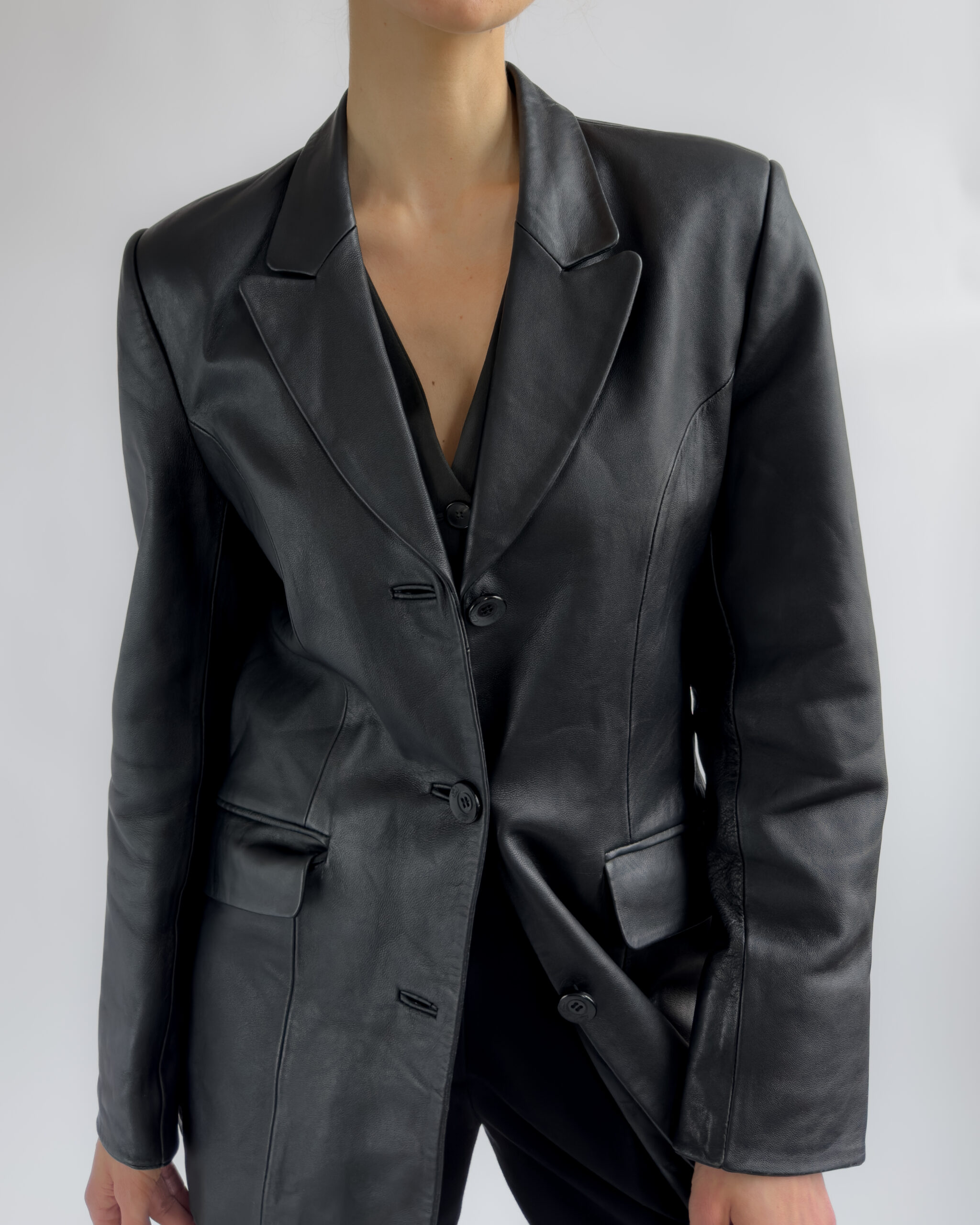 Structured Leather Blazer | Black