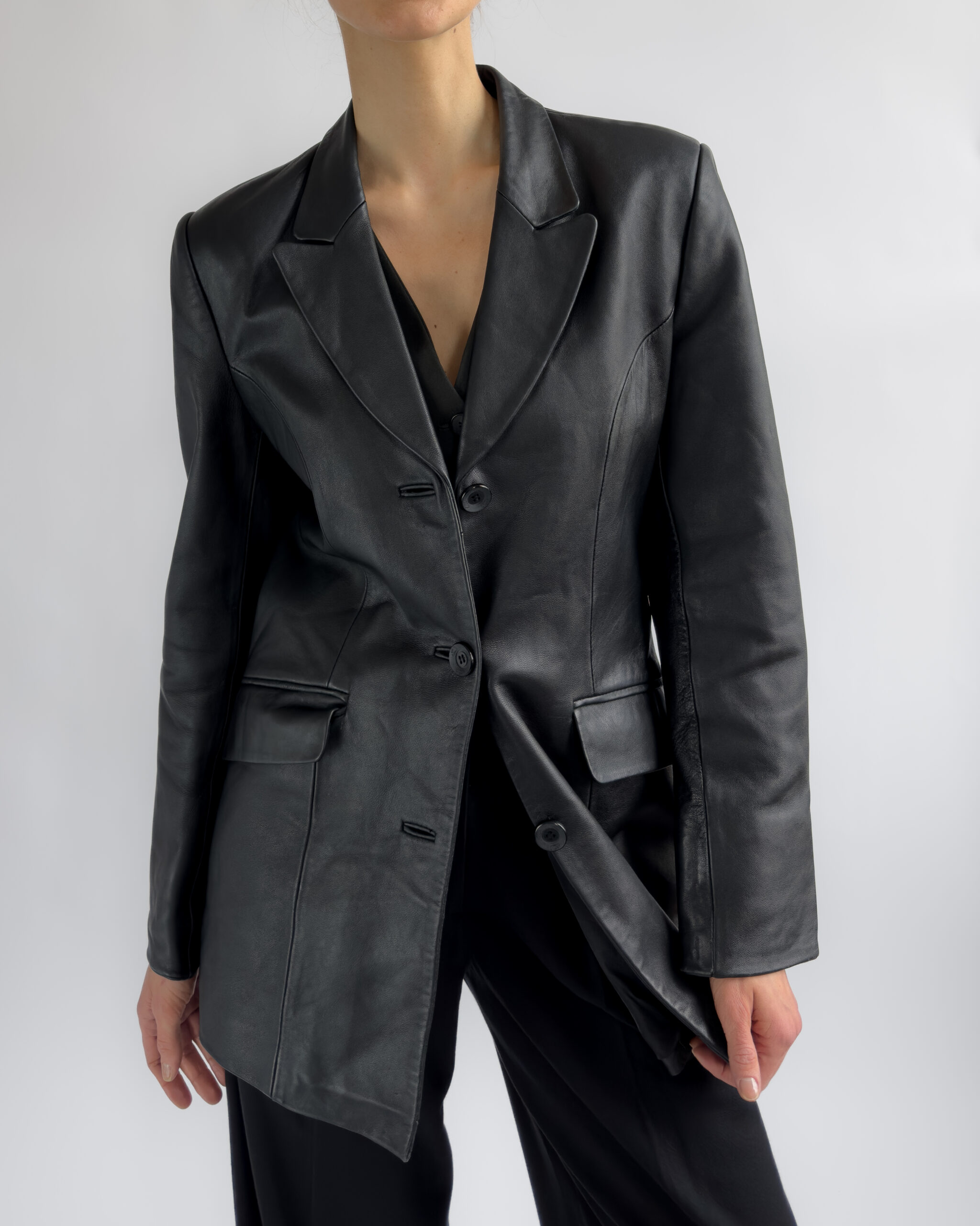 Structured Leather Blazer | Black