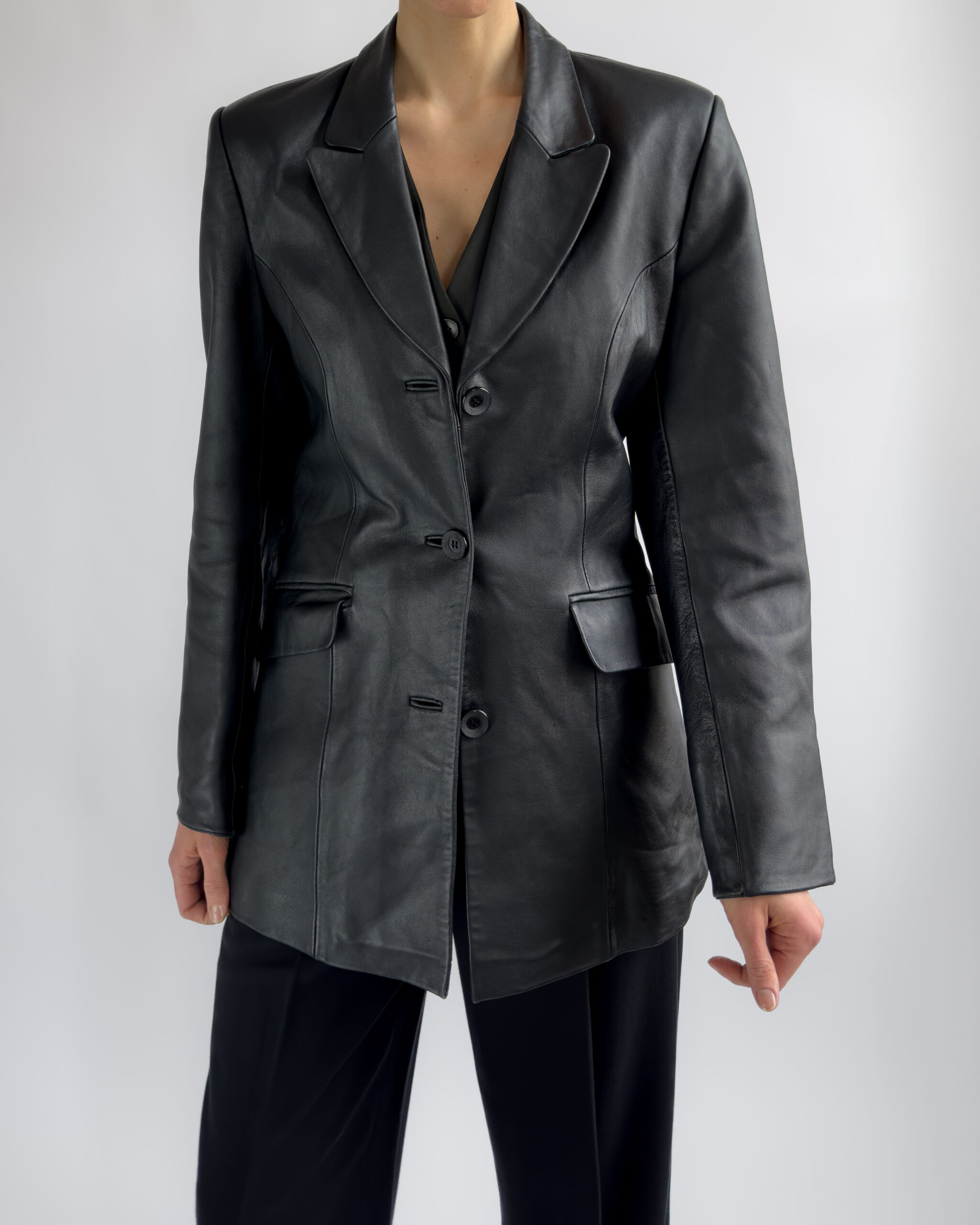 Structured Leather Blazer | Black