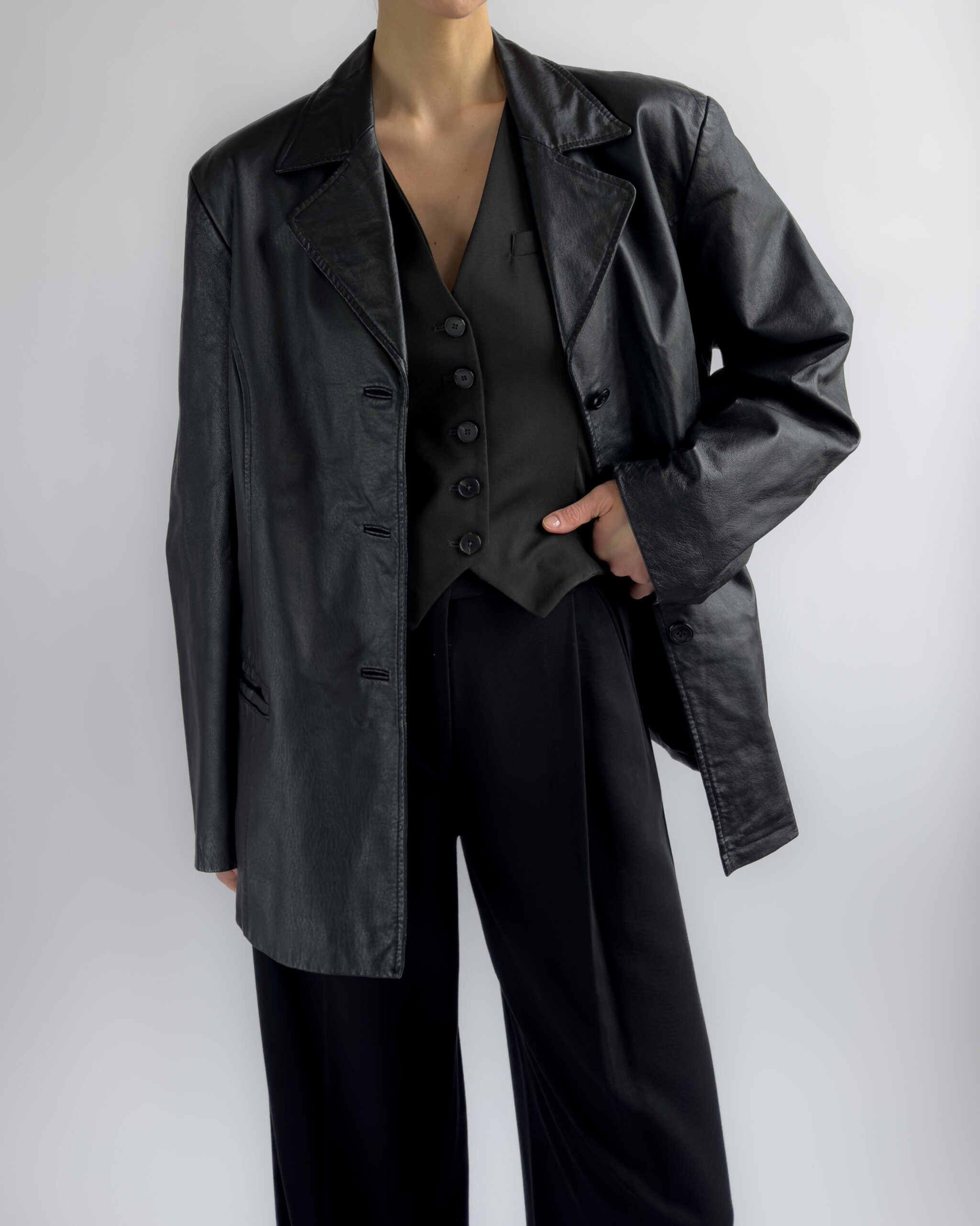 Structured Leather Blazer | Black