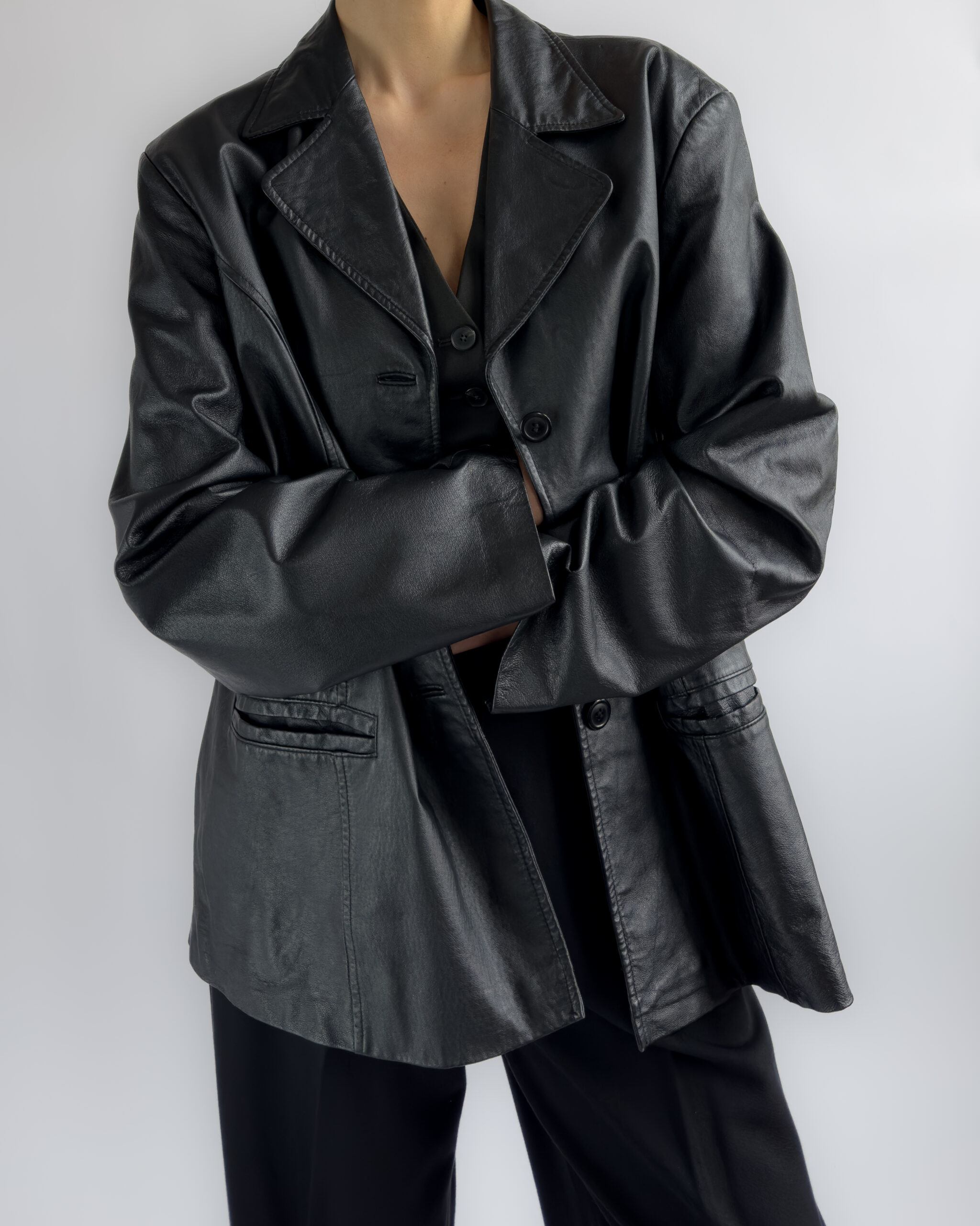 Structured Leather Blazer | Black
