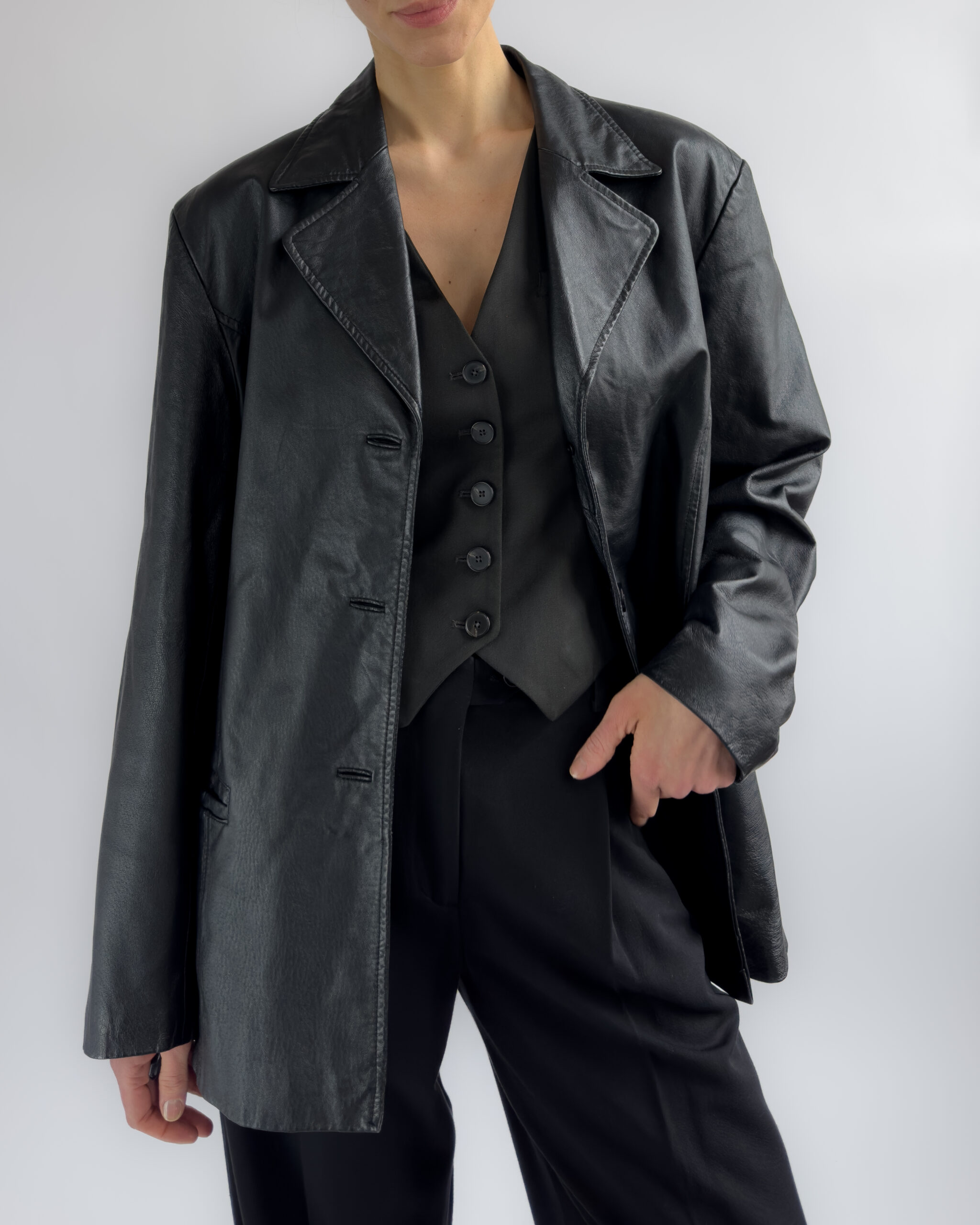Structured Leather Blazer | Black