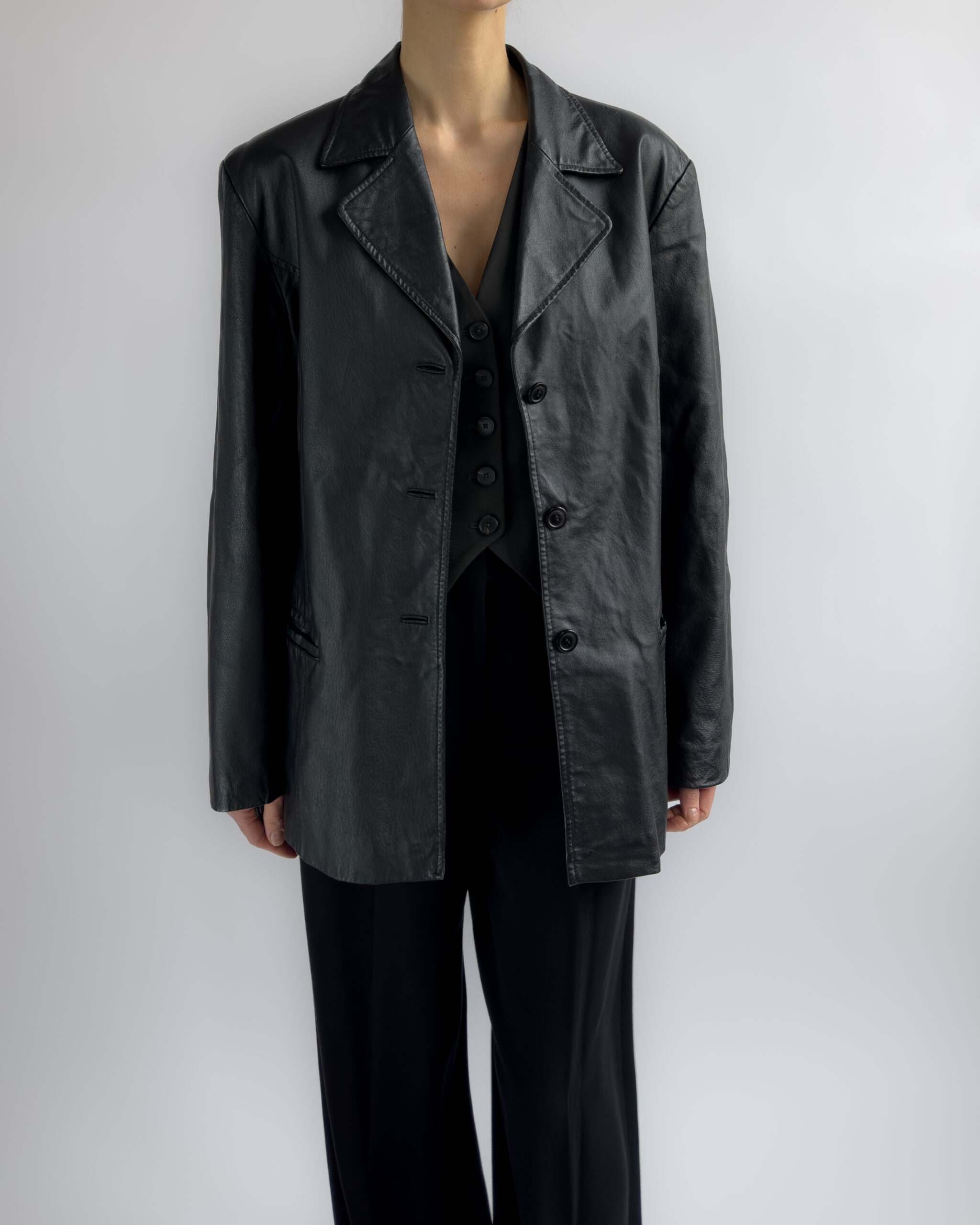 Structured Leather Blazer | Black
