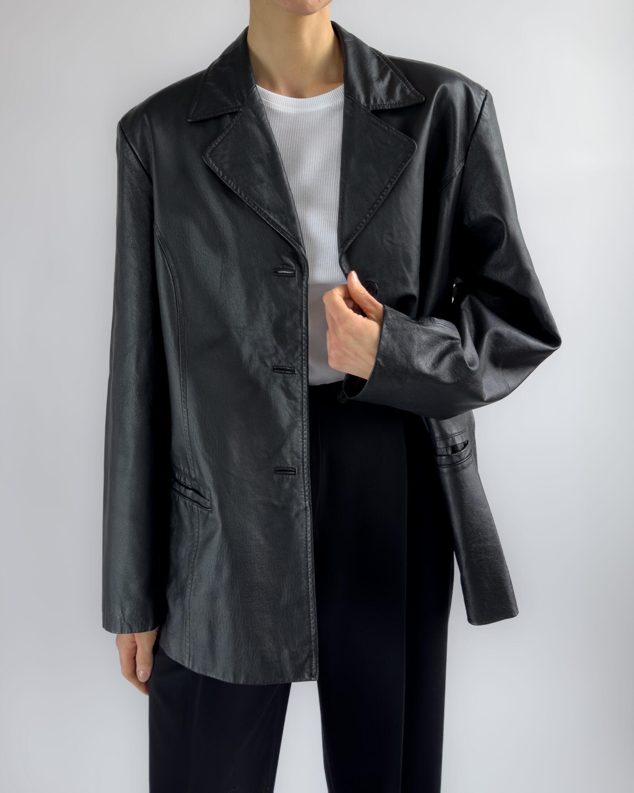 Structured Leather Blazer | Black