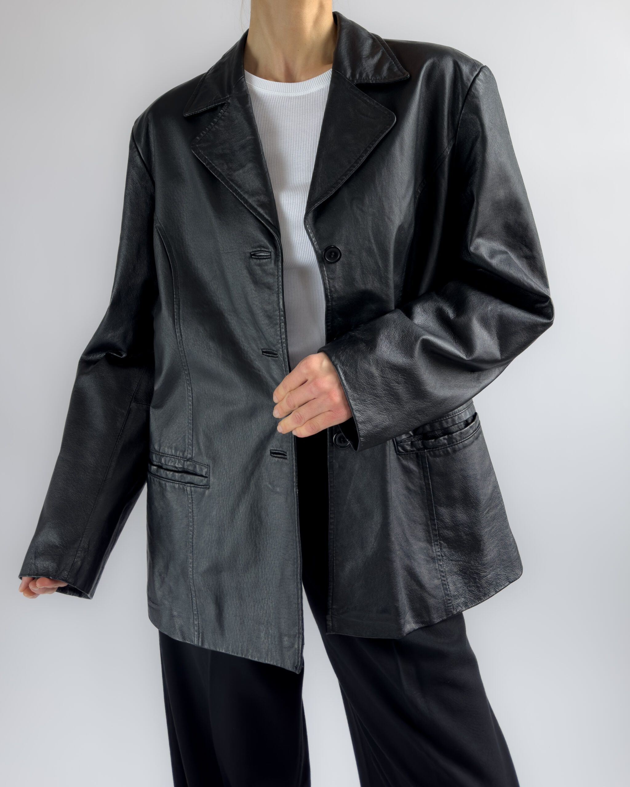 Structured Leather Blazer | Black