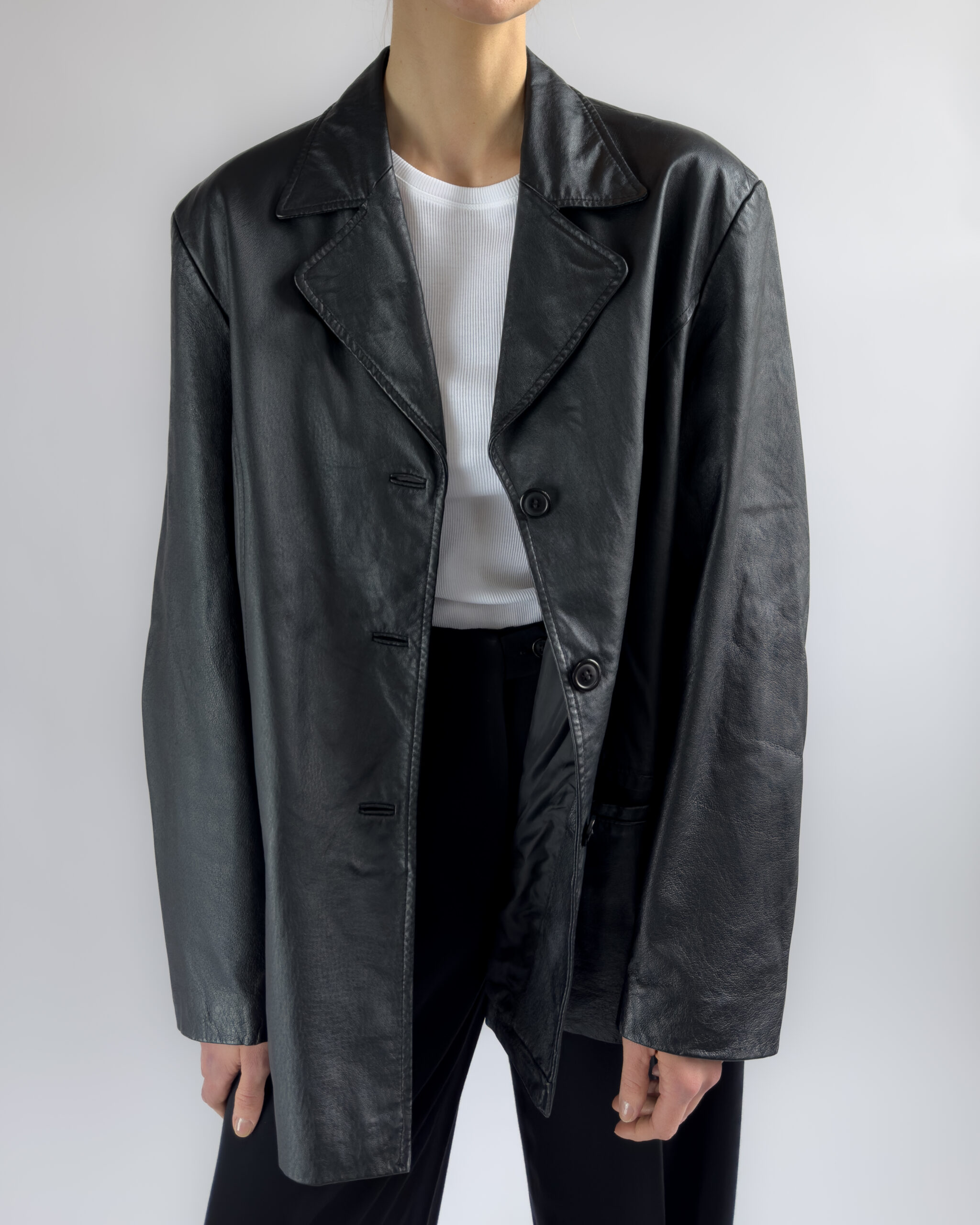 Structured Leather Blazer | Black