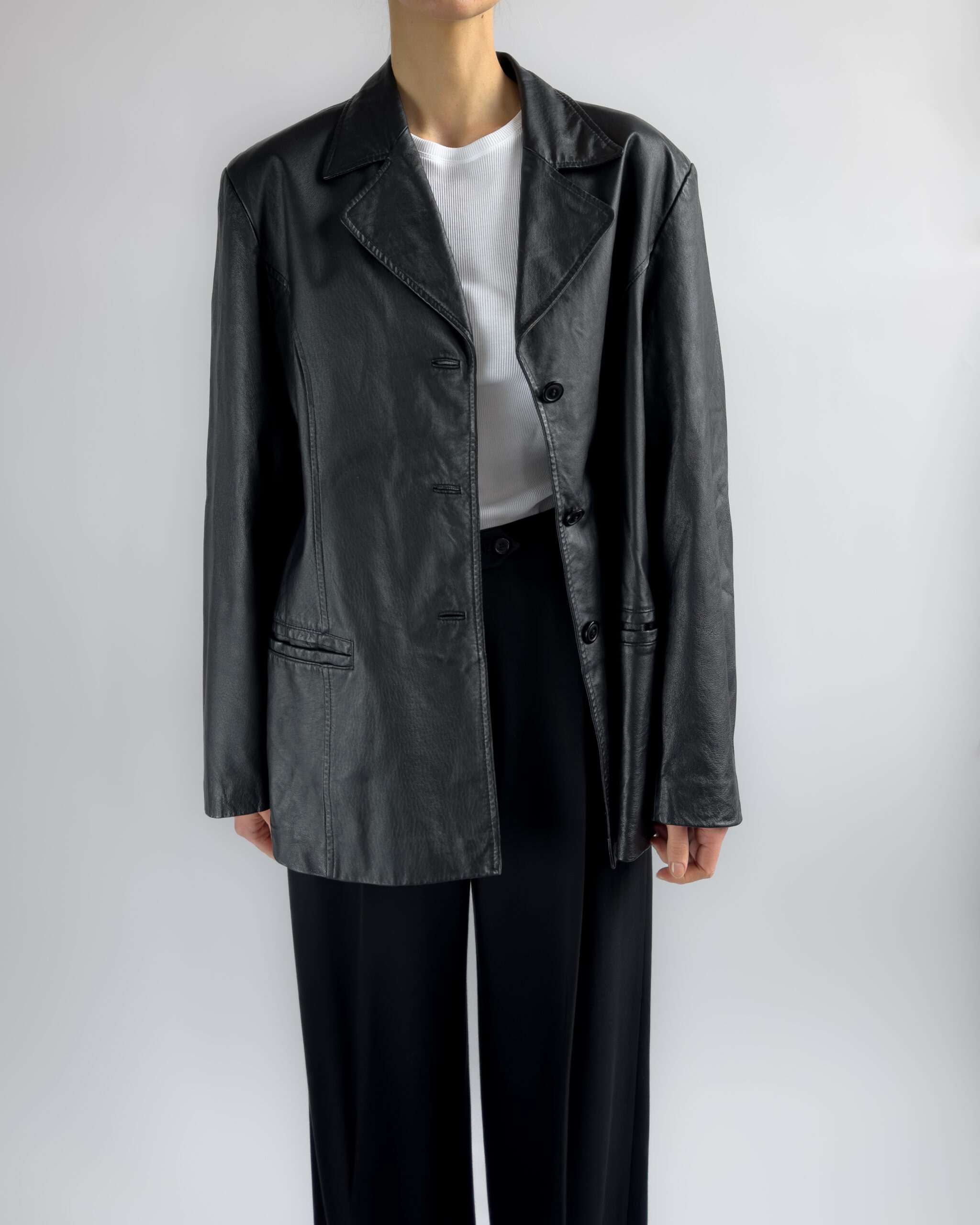 Structured Leather Blazer | Black