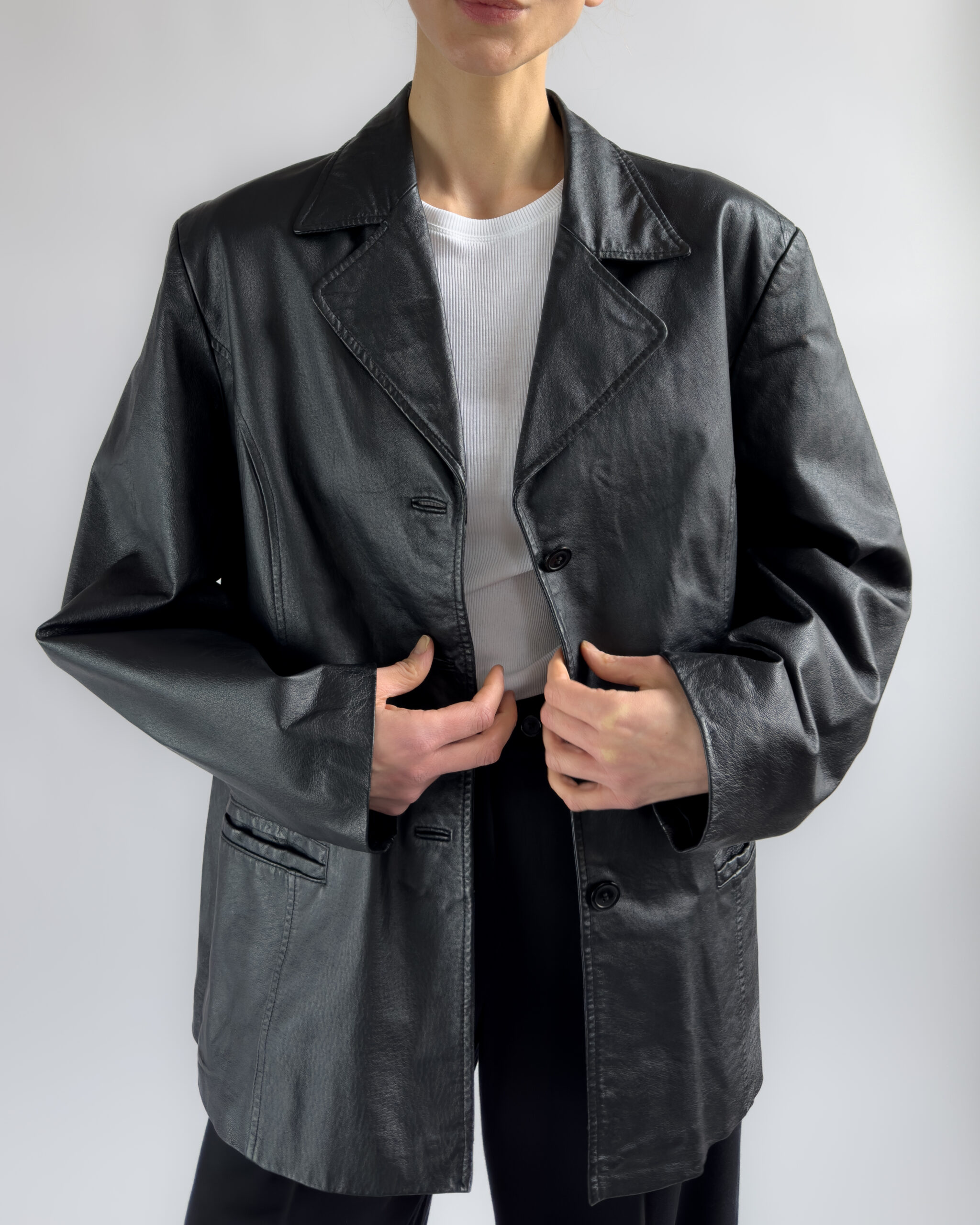 Structured Leather Blazer | Black