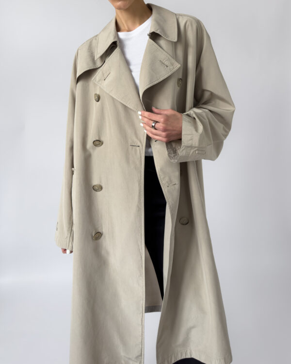 Pure Silk Double Breasted Trench Coat | Beige