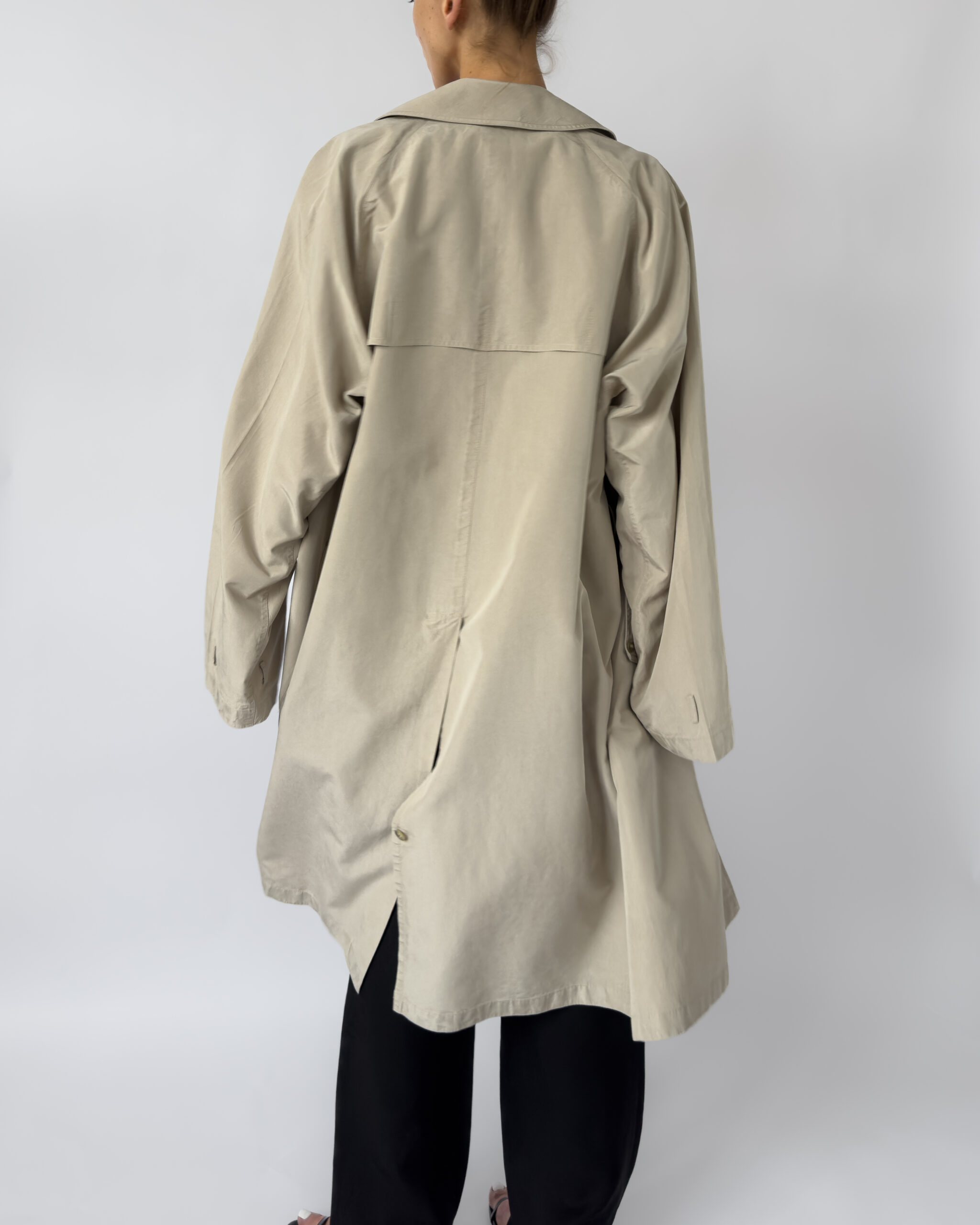 Pure Silk Double Breasted Trench Coat | Beige