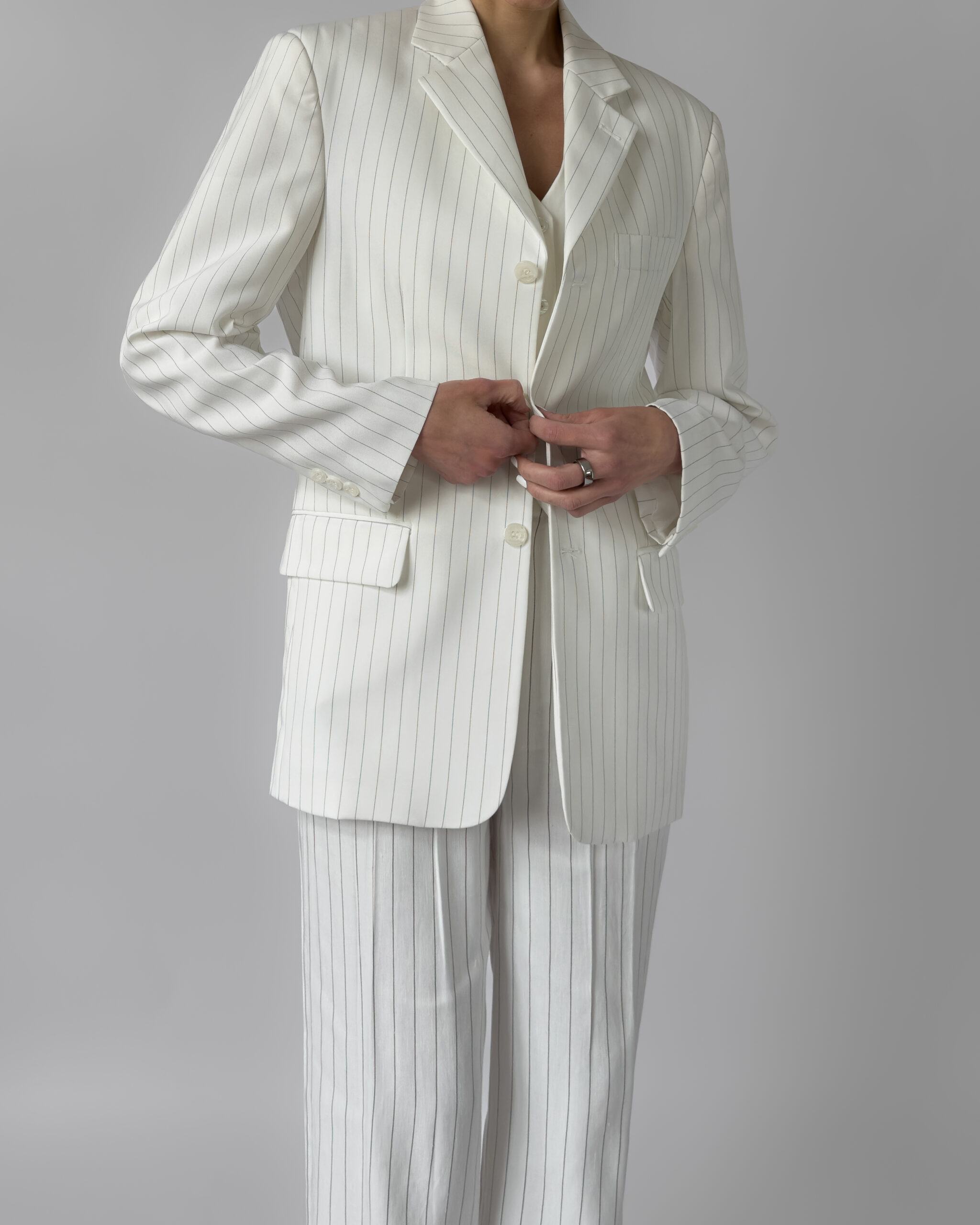 Pinstriped Blazer | White