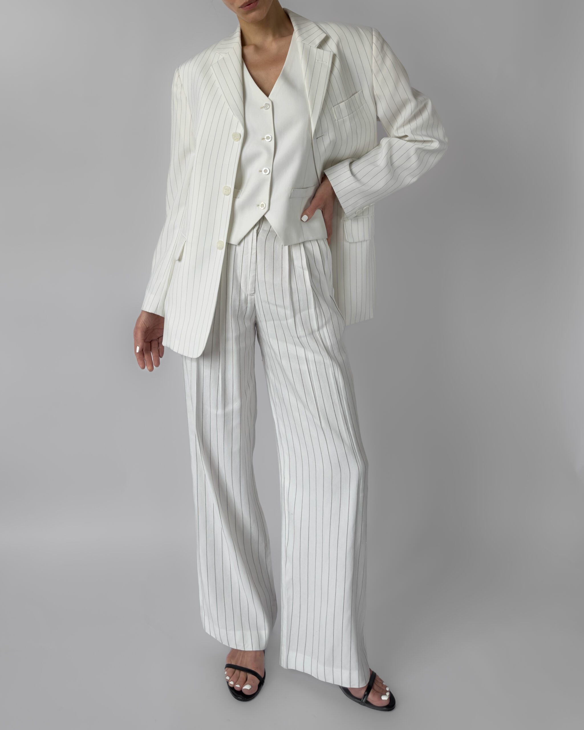 Pinstriped Blazer | White