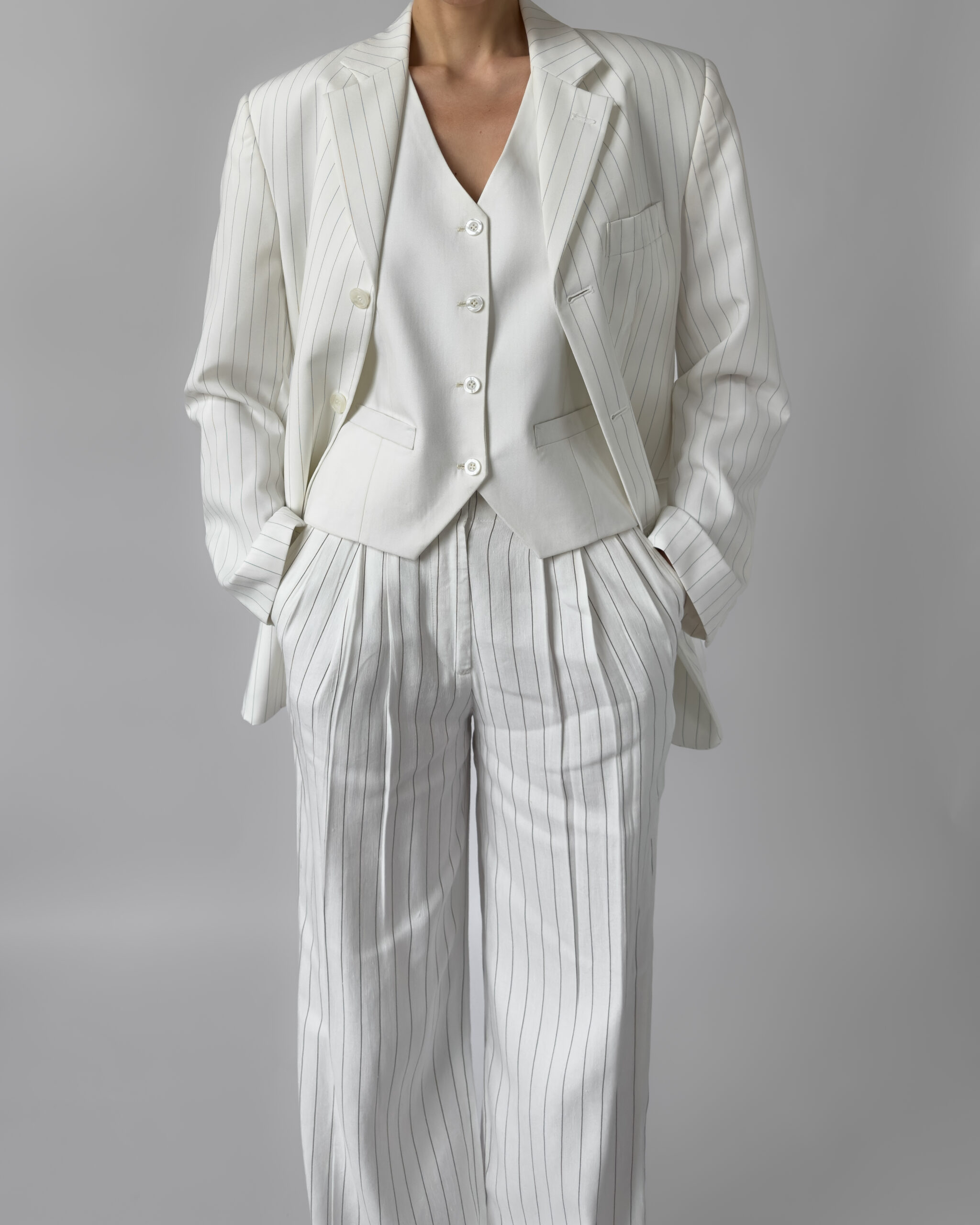 Pinstriped Blazer | White