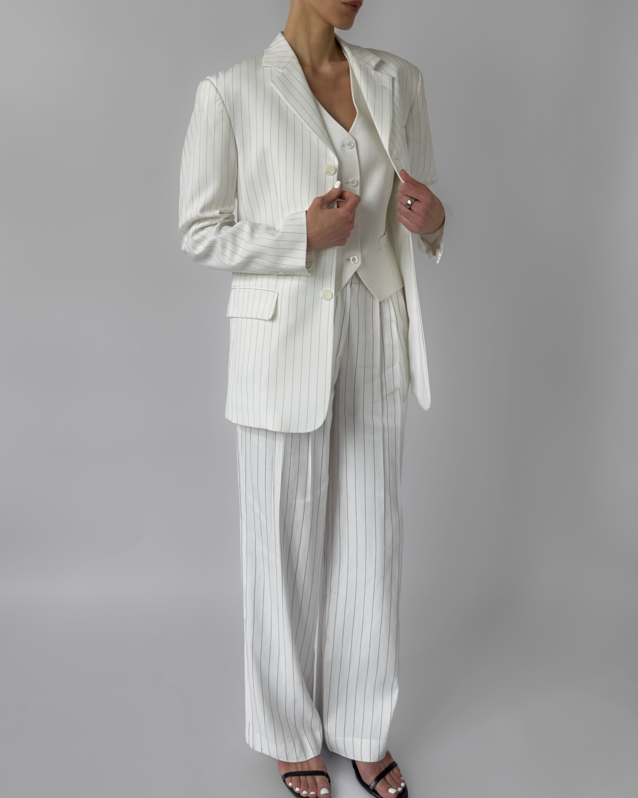 Pinstriped Blazer | White