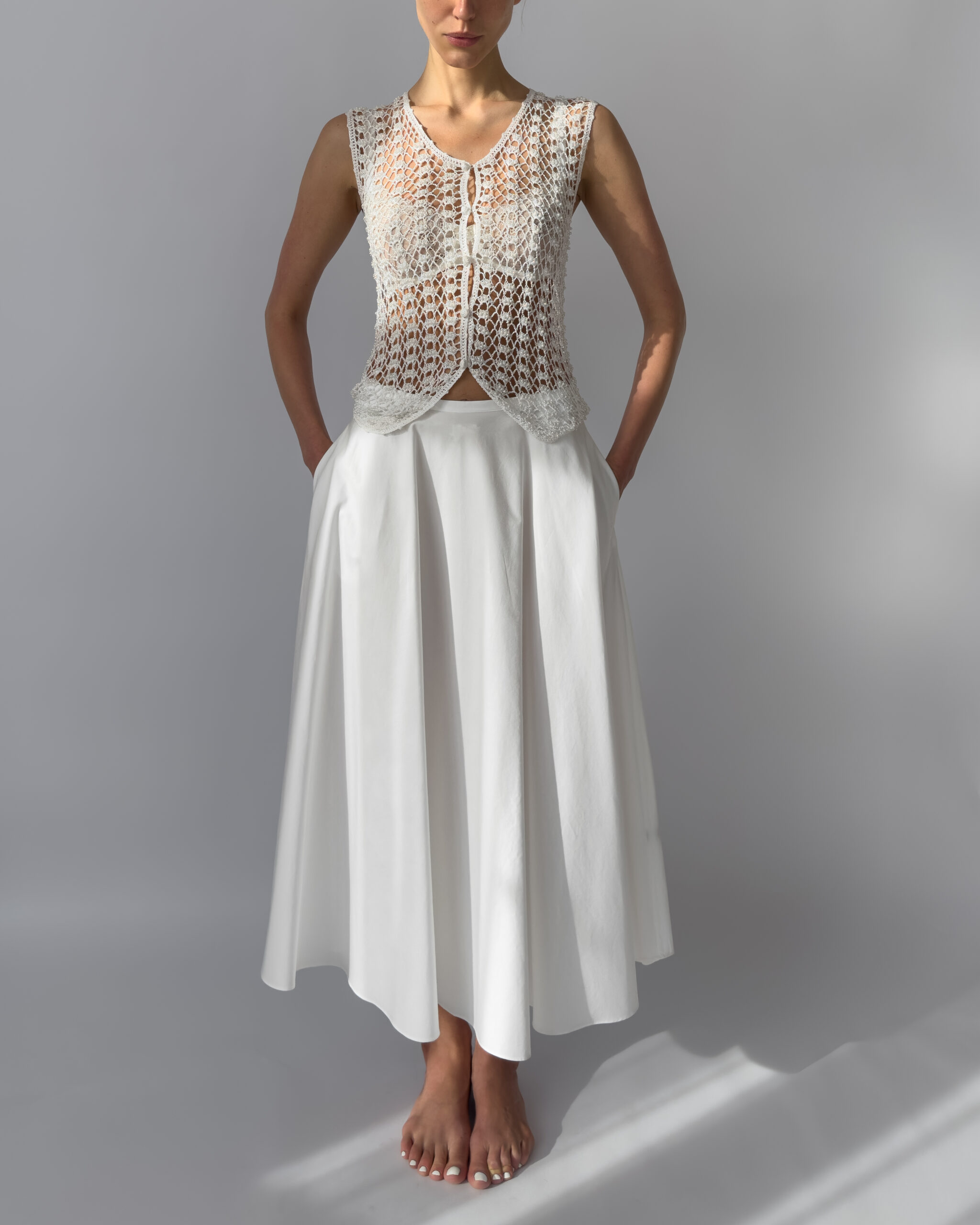 Embroidered Pearl Vest | White Crochet