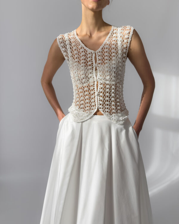 Embroidered Pearl Vest | White Crochet
