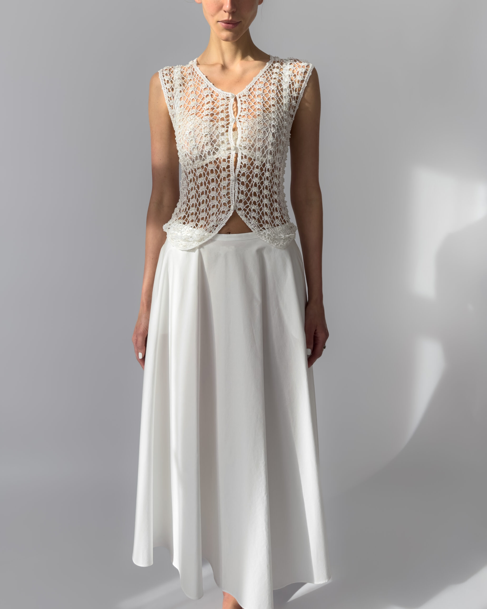 Embroidered Pearl Vest | White Crochet