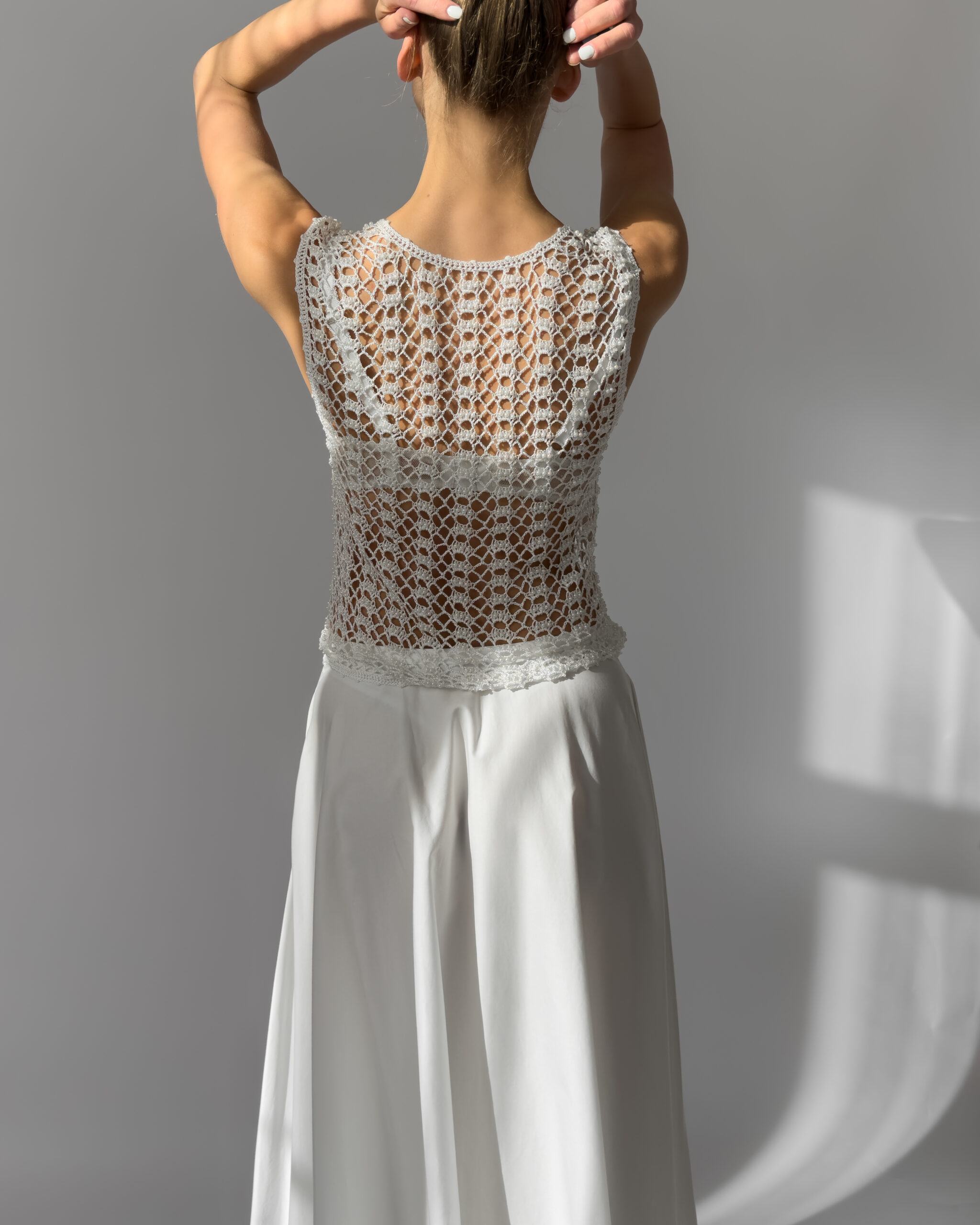 Embroidered Pearl Vest | White Crochet