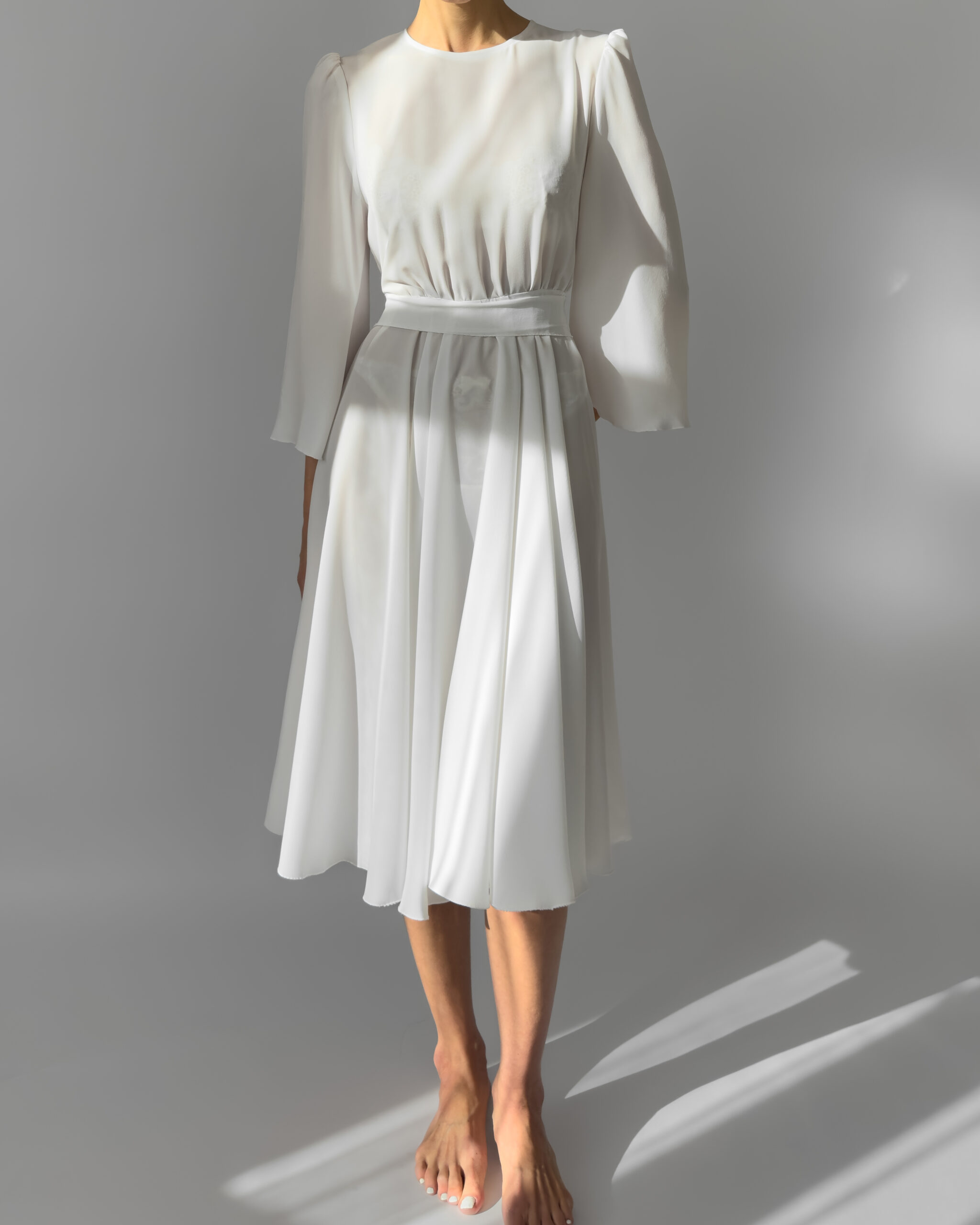 Belted Midi Dress | White