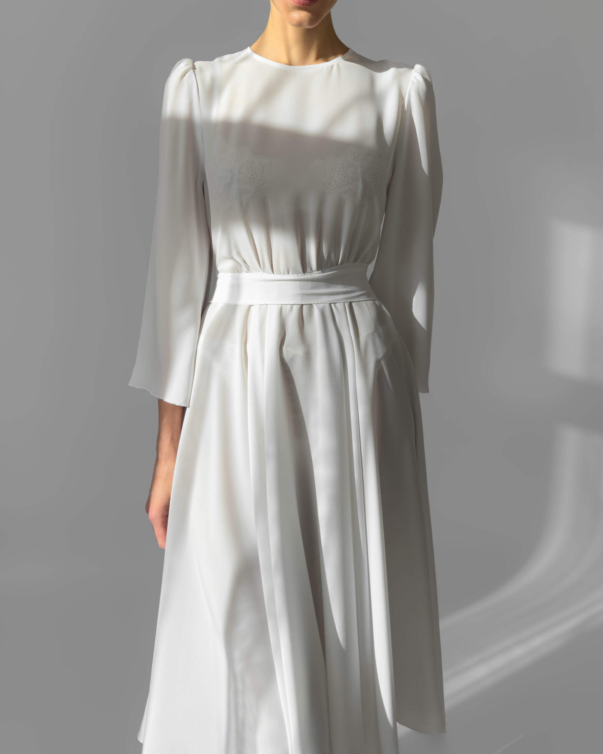 Belted Midi Dress | White