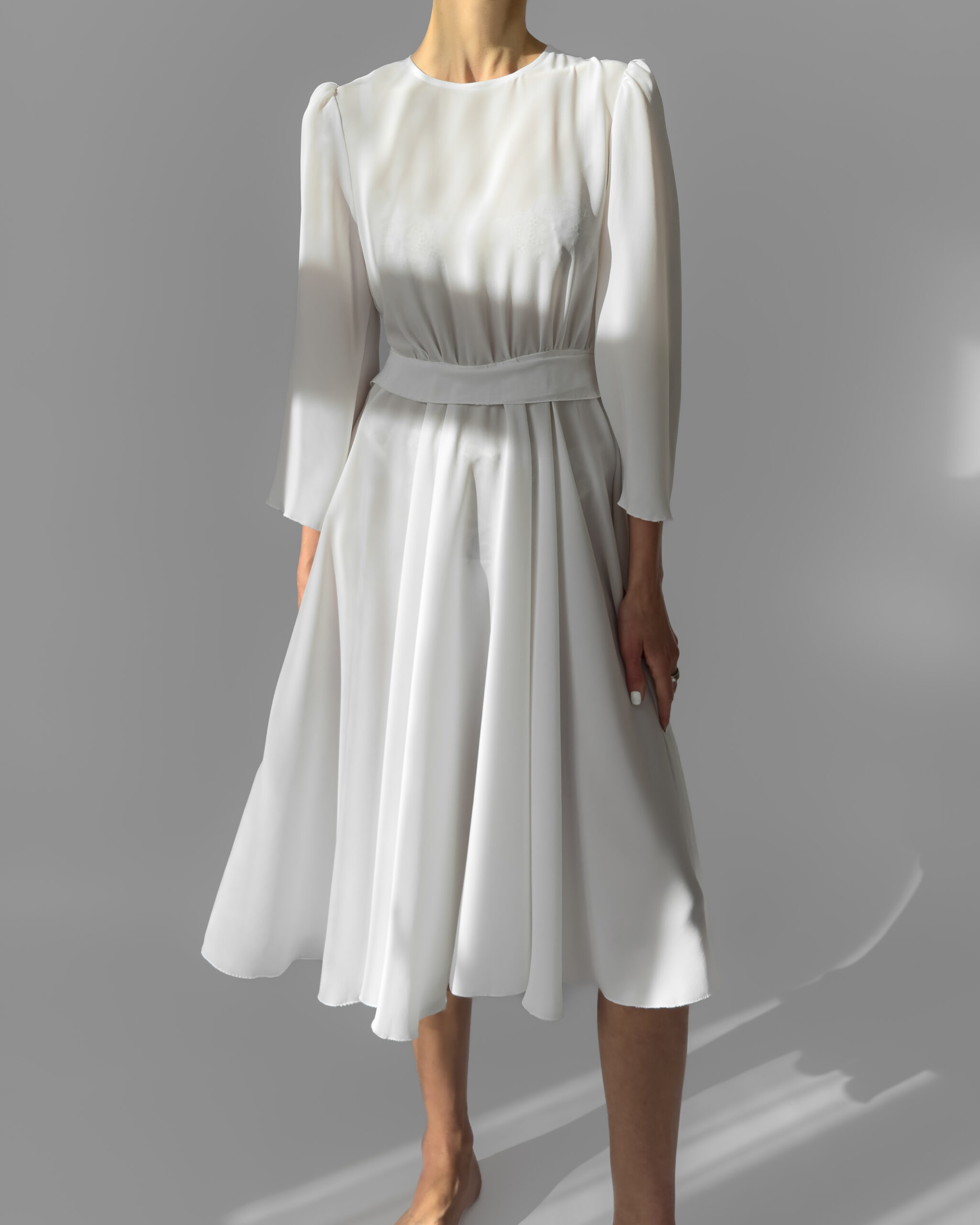 Belted Midi Dress | White