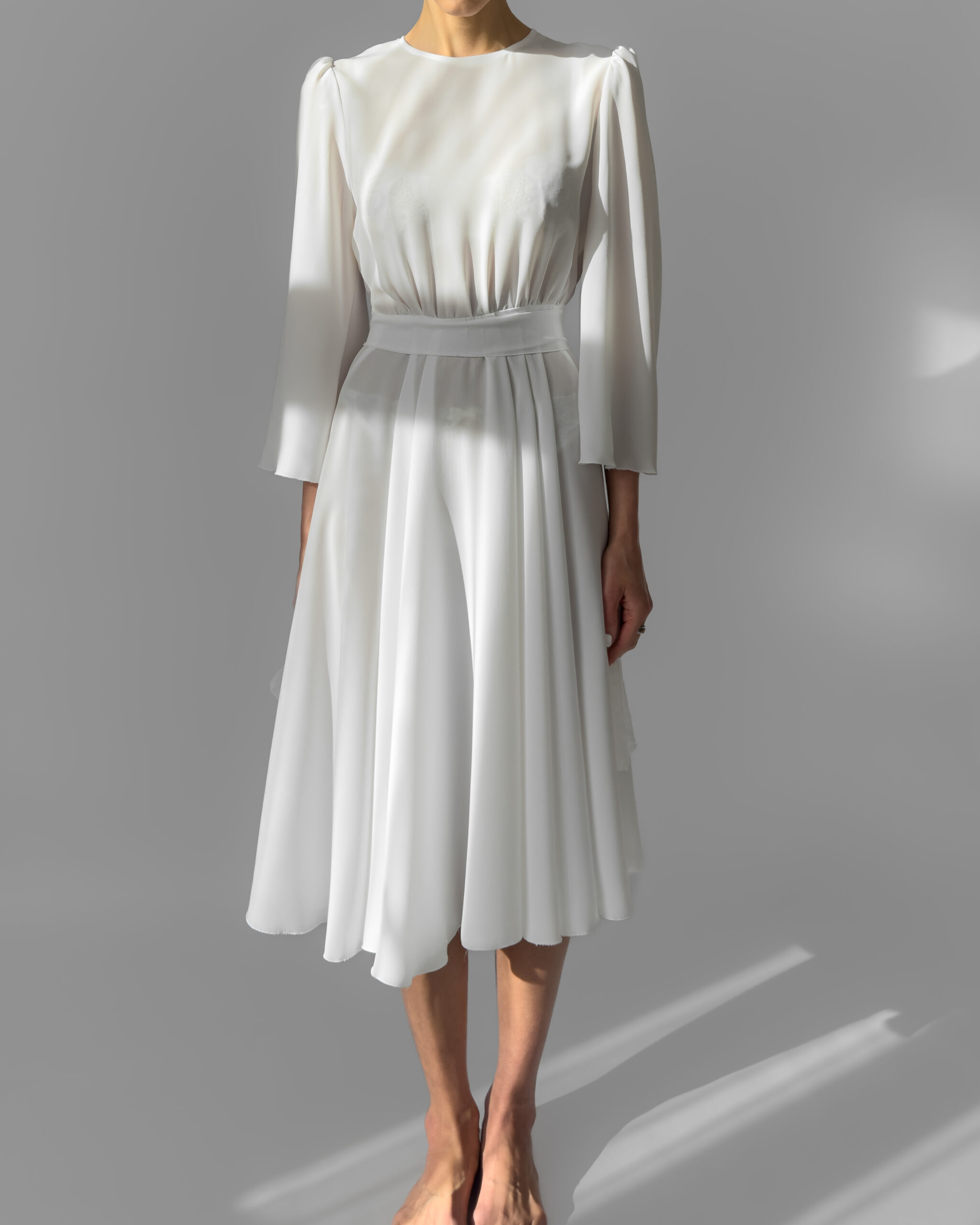 Belted Midi Dress | White