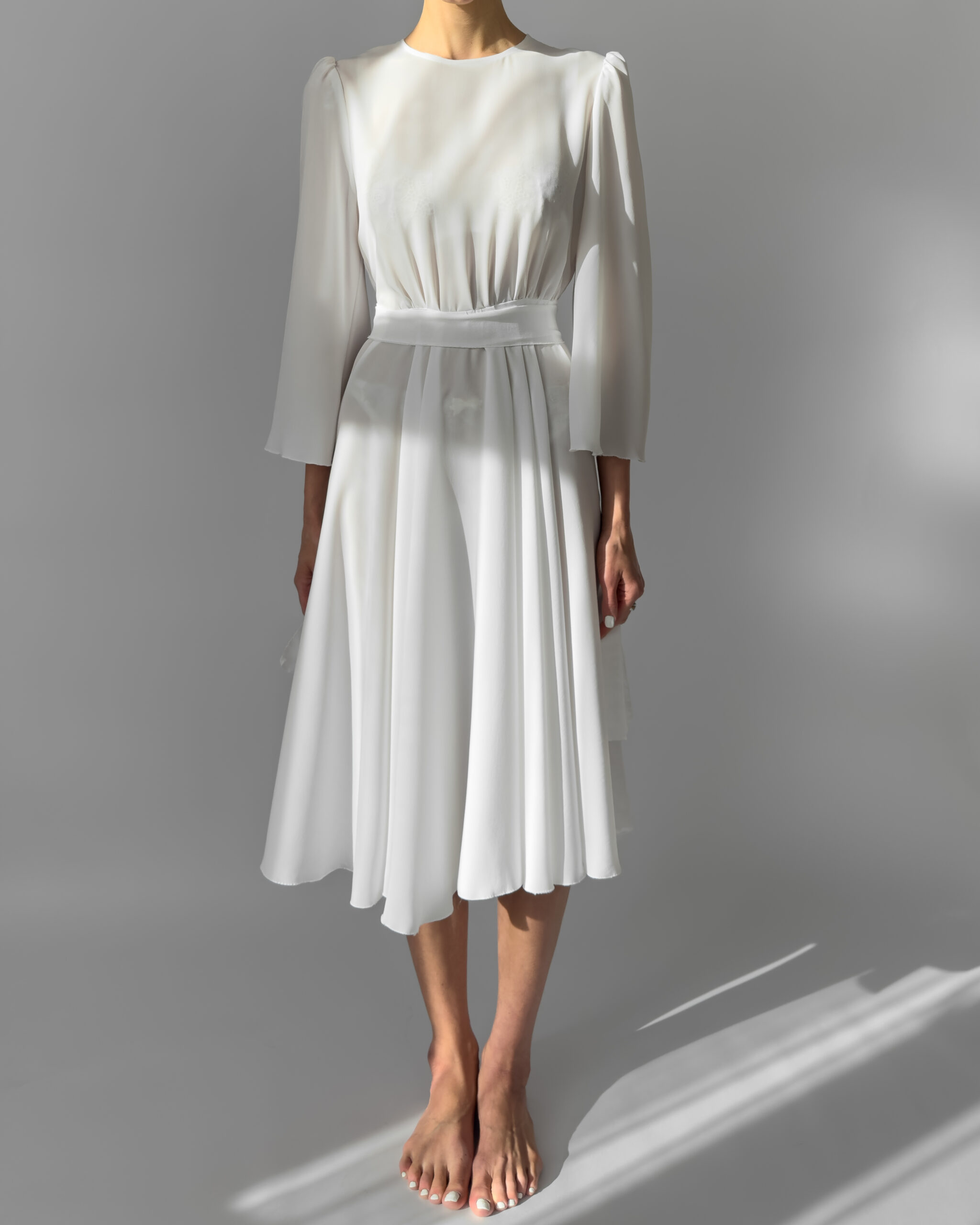 Belted Midi Dress | White