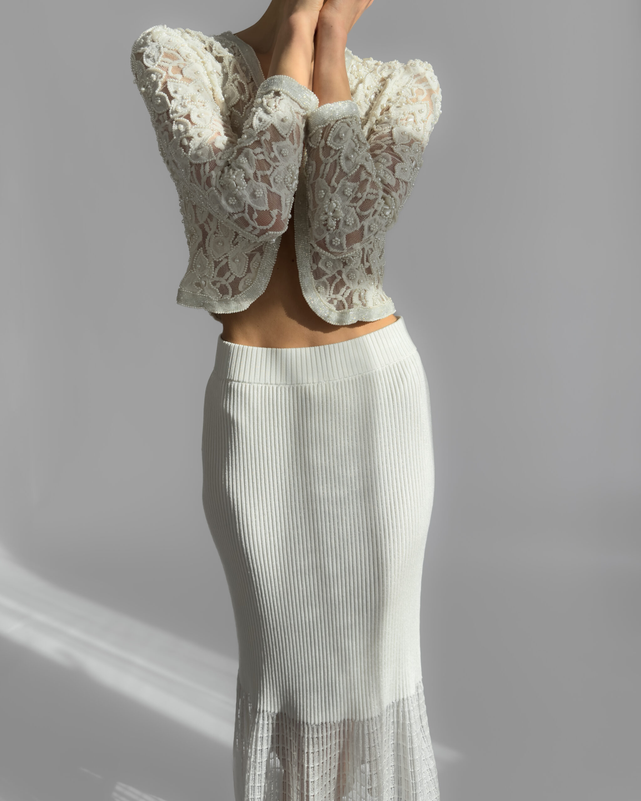 Pearl Embroidered Lace Jacket | Cream White