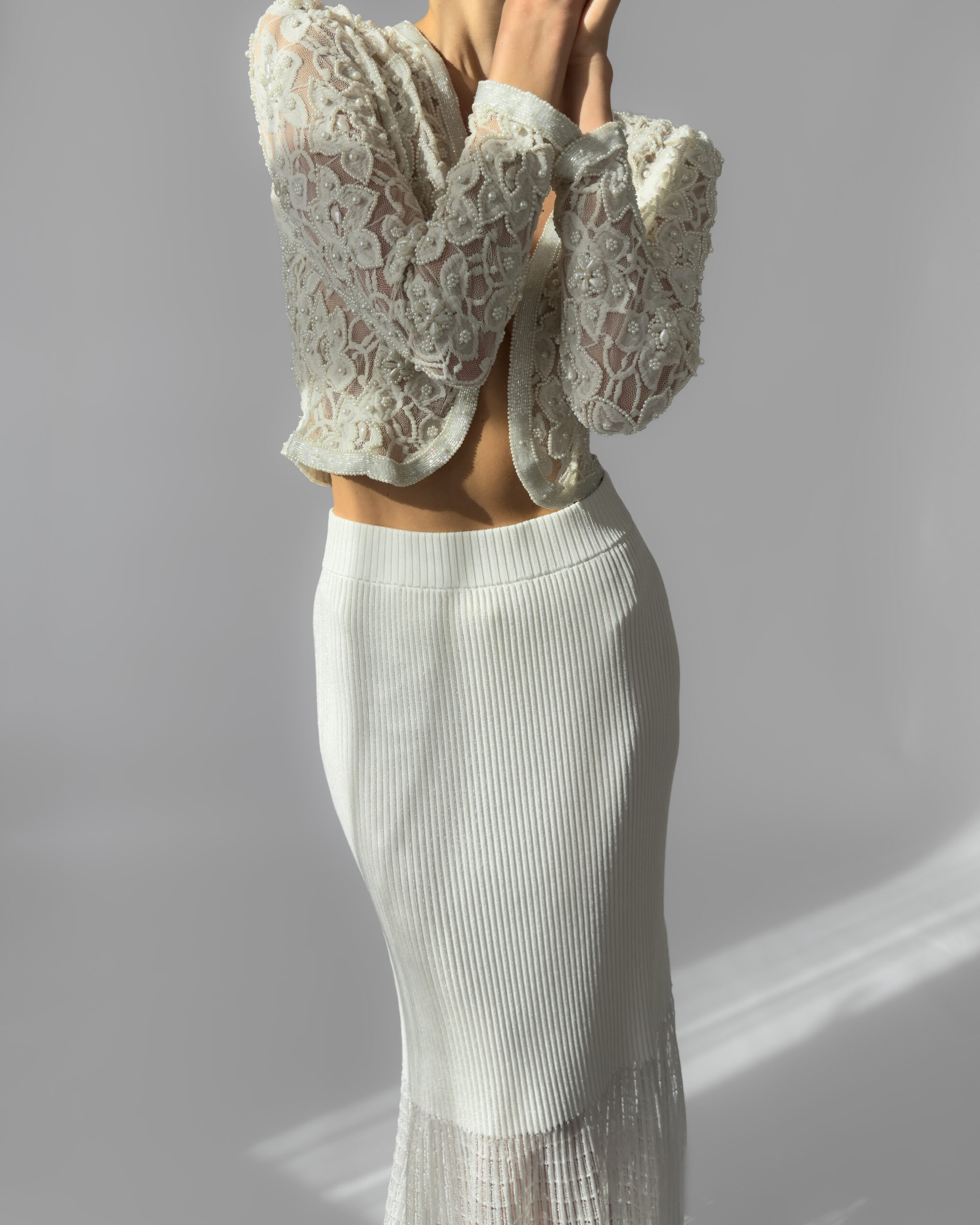 Pearl Embroidered Lace Jacket | Cream White