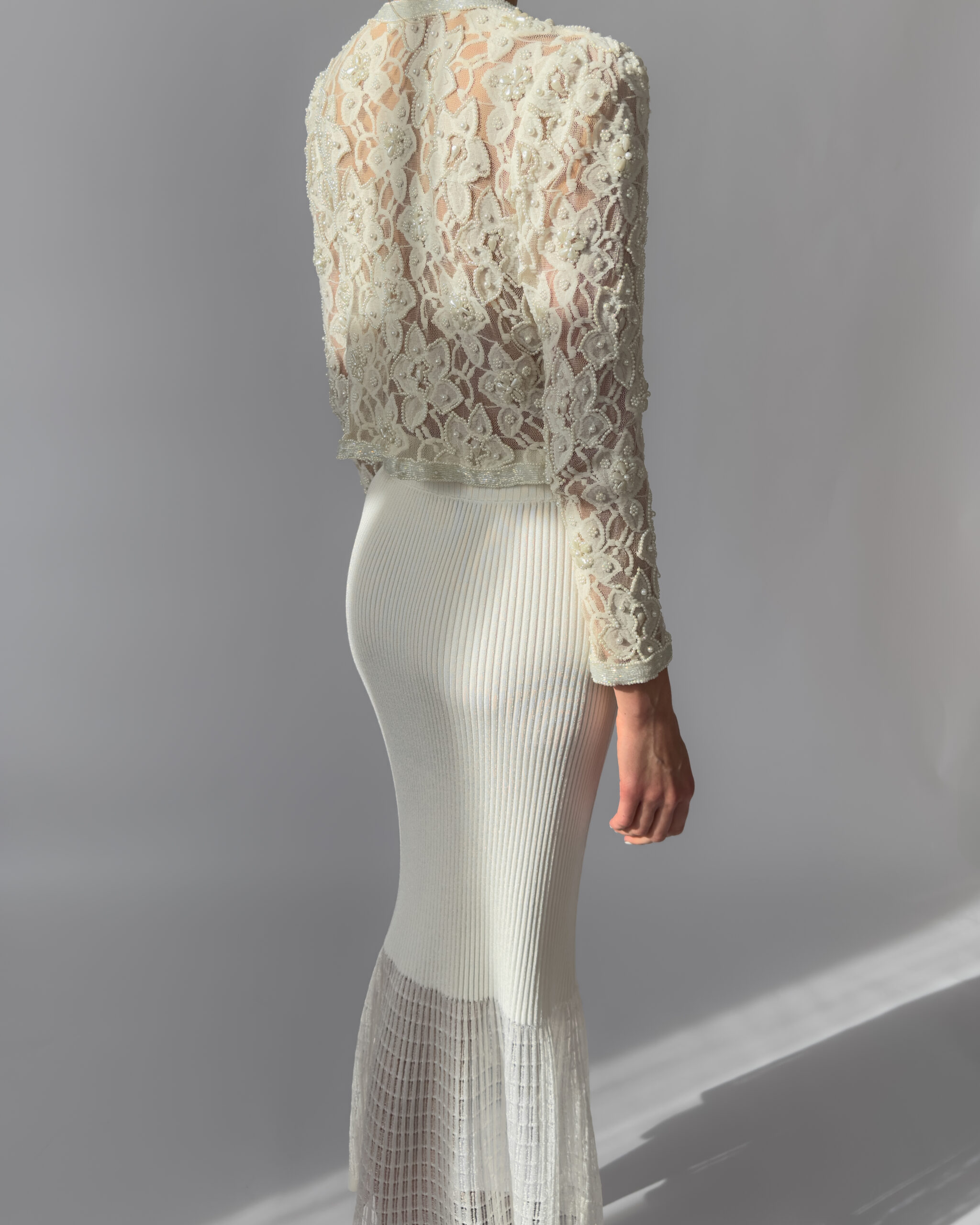 Pearl Embroidered Lace Jacket | Cream White