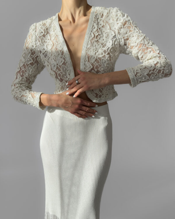 Pearl Embroidered Lace Jacket | Cream White