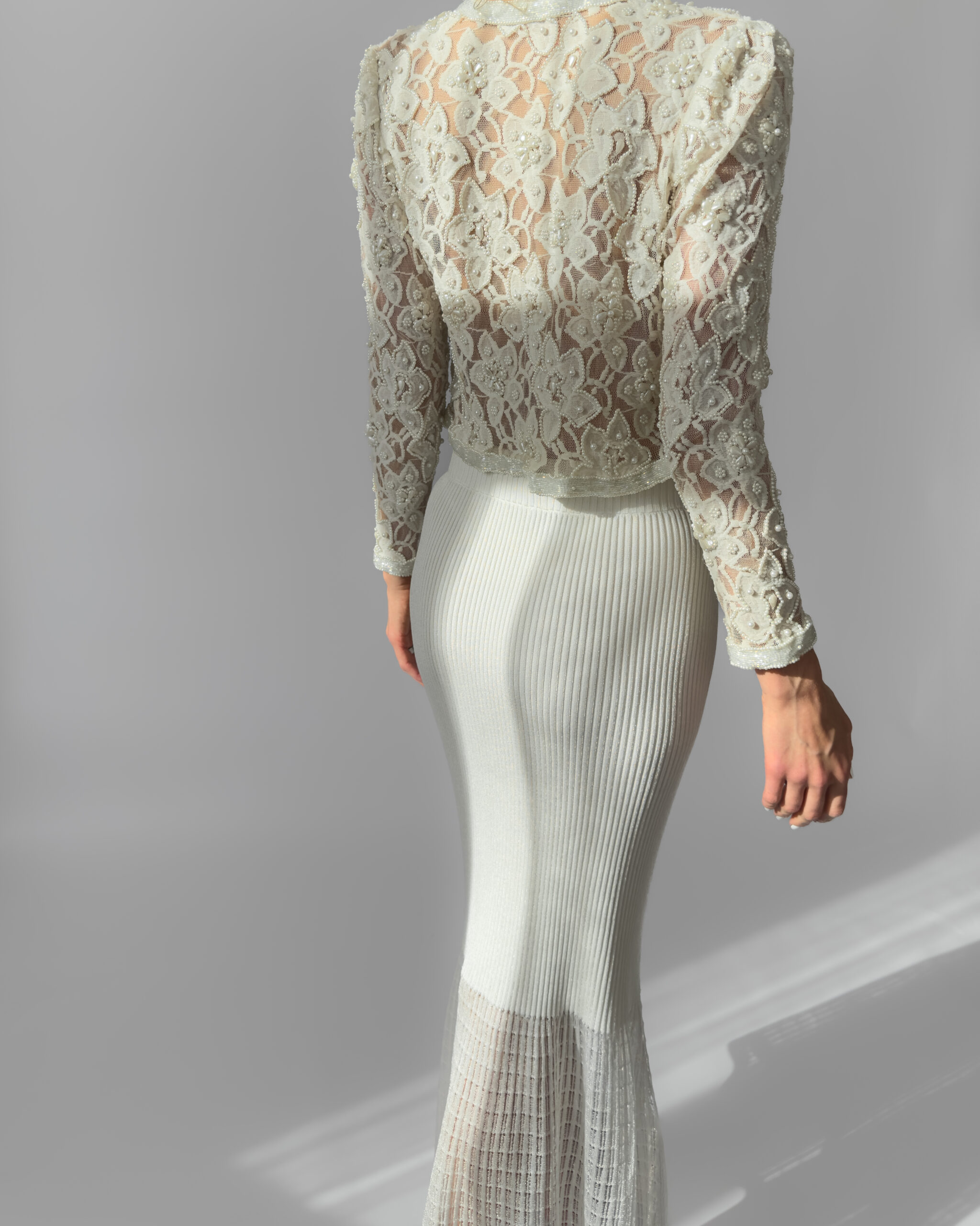 Pearl Embroidered Lace Jacket | Cream White