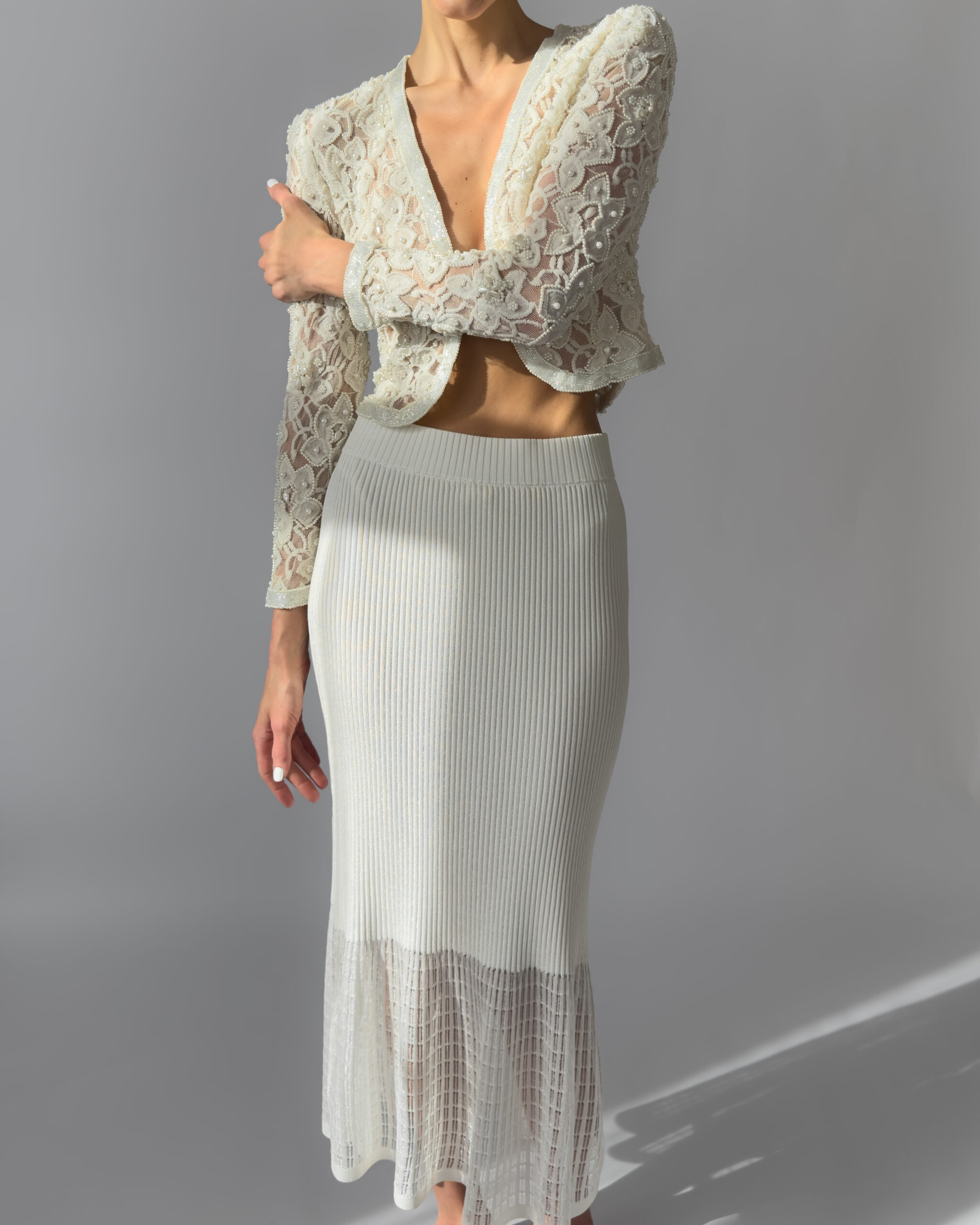 Pearl Embroidered Lace Jacket | Cream White