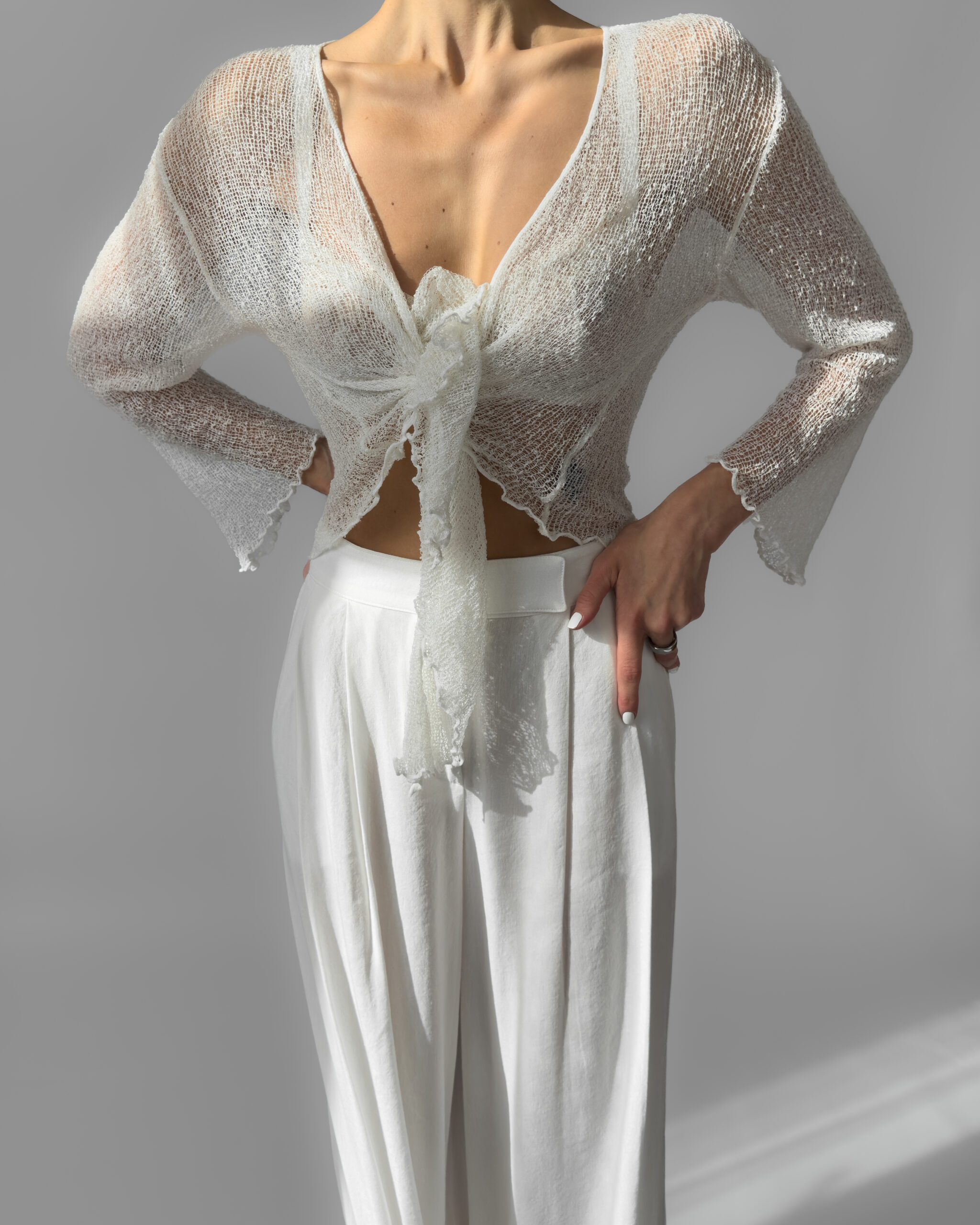 Sheer Tie Top | Cream White