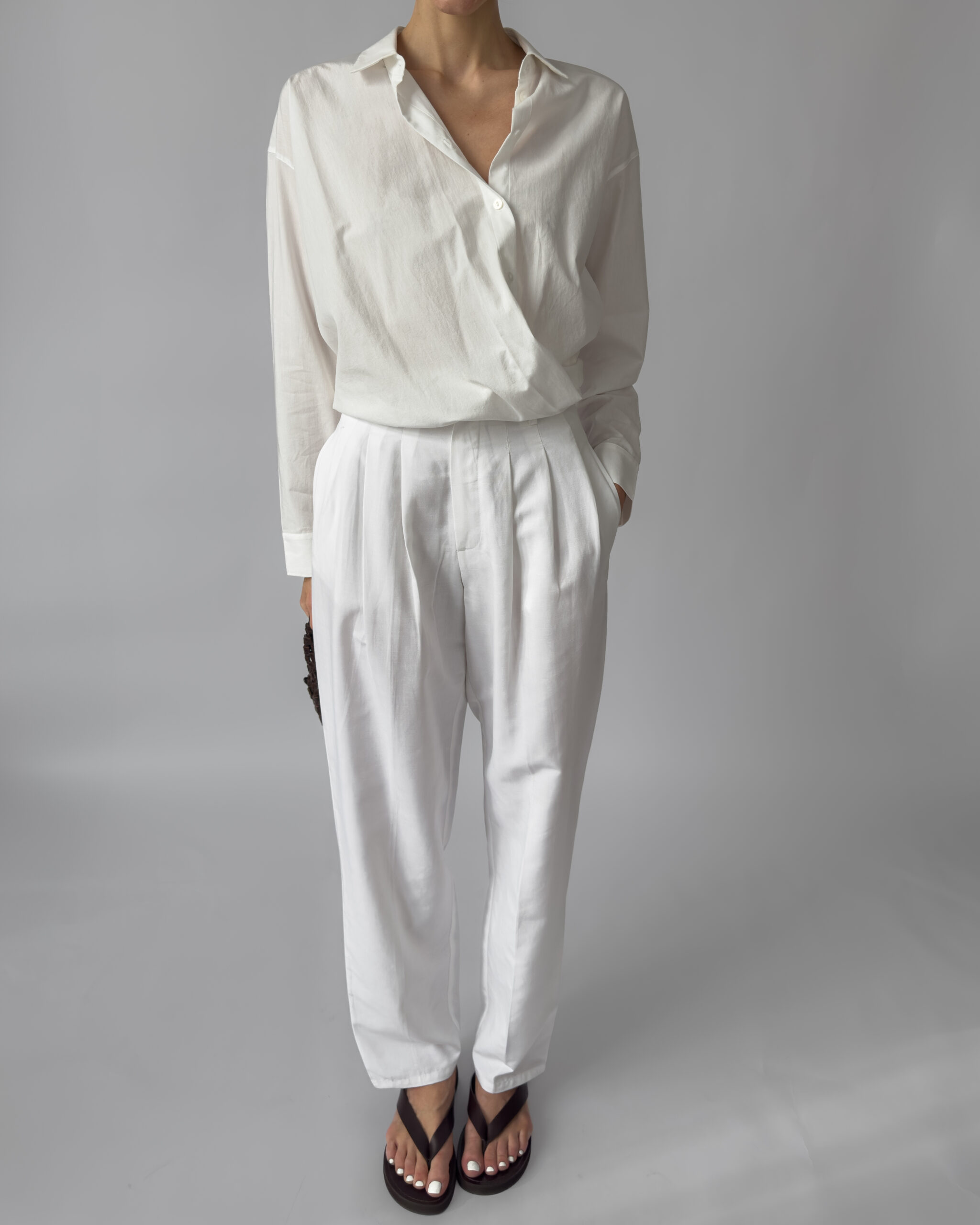 Pleated Linen-Blend Trousers | White