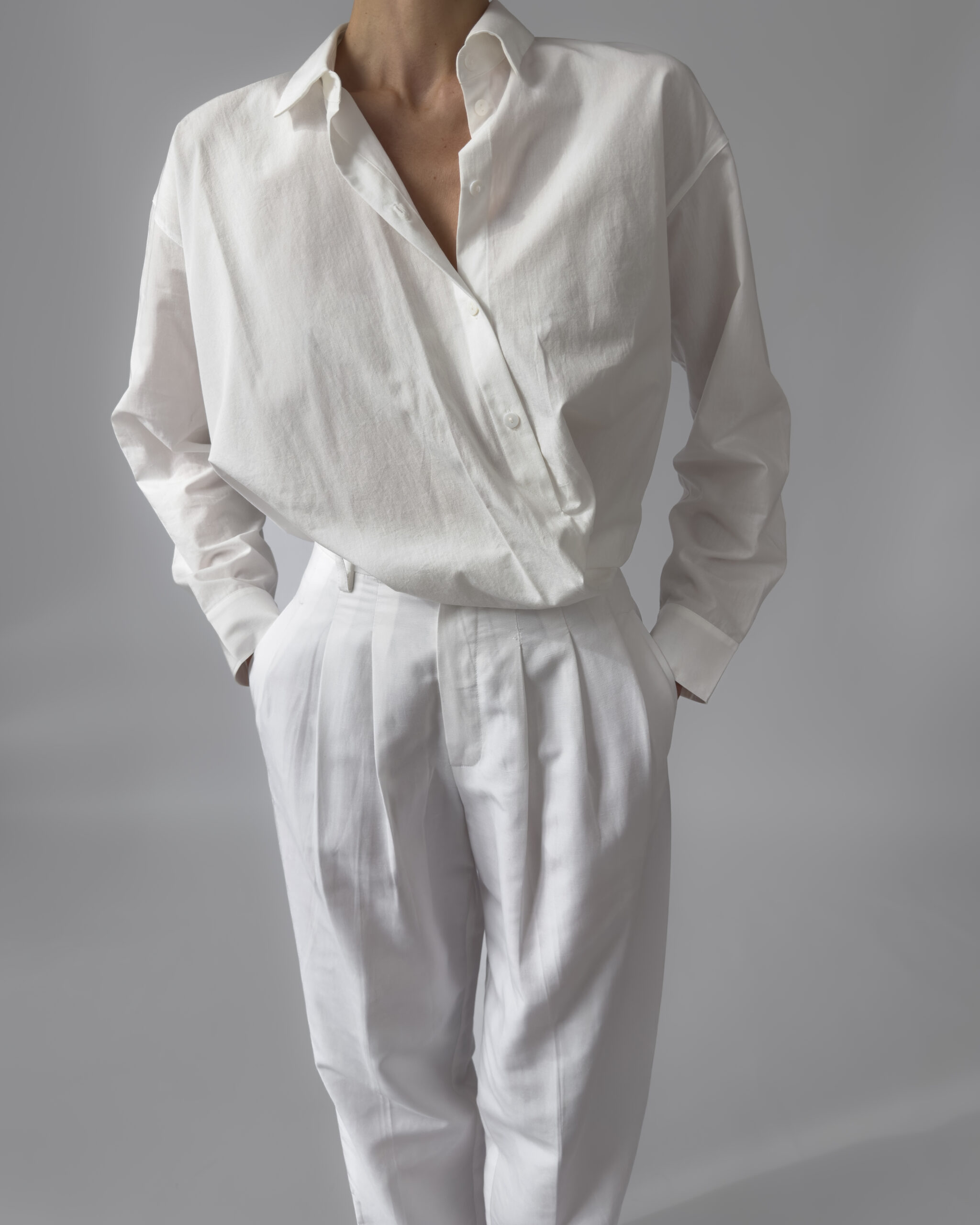 Pleated Linen-Blend Trousers | White