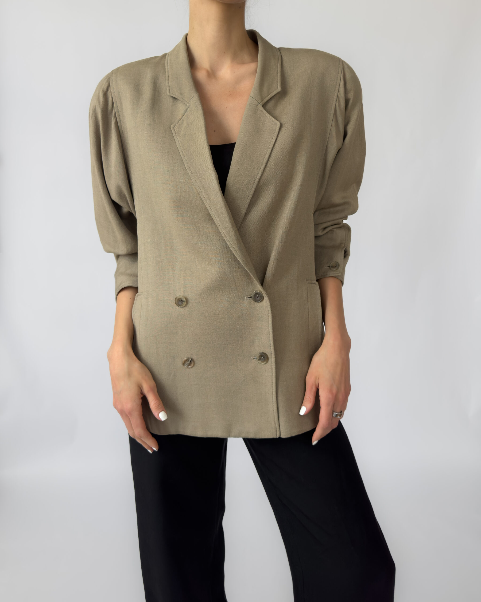Linen Double-Breasted Jacket | Olive Green