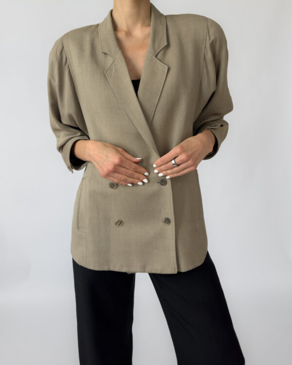 Linen Double-Breasted Jacket | Olive Green