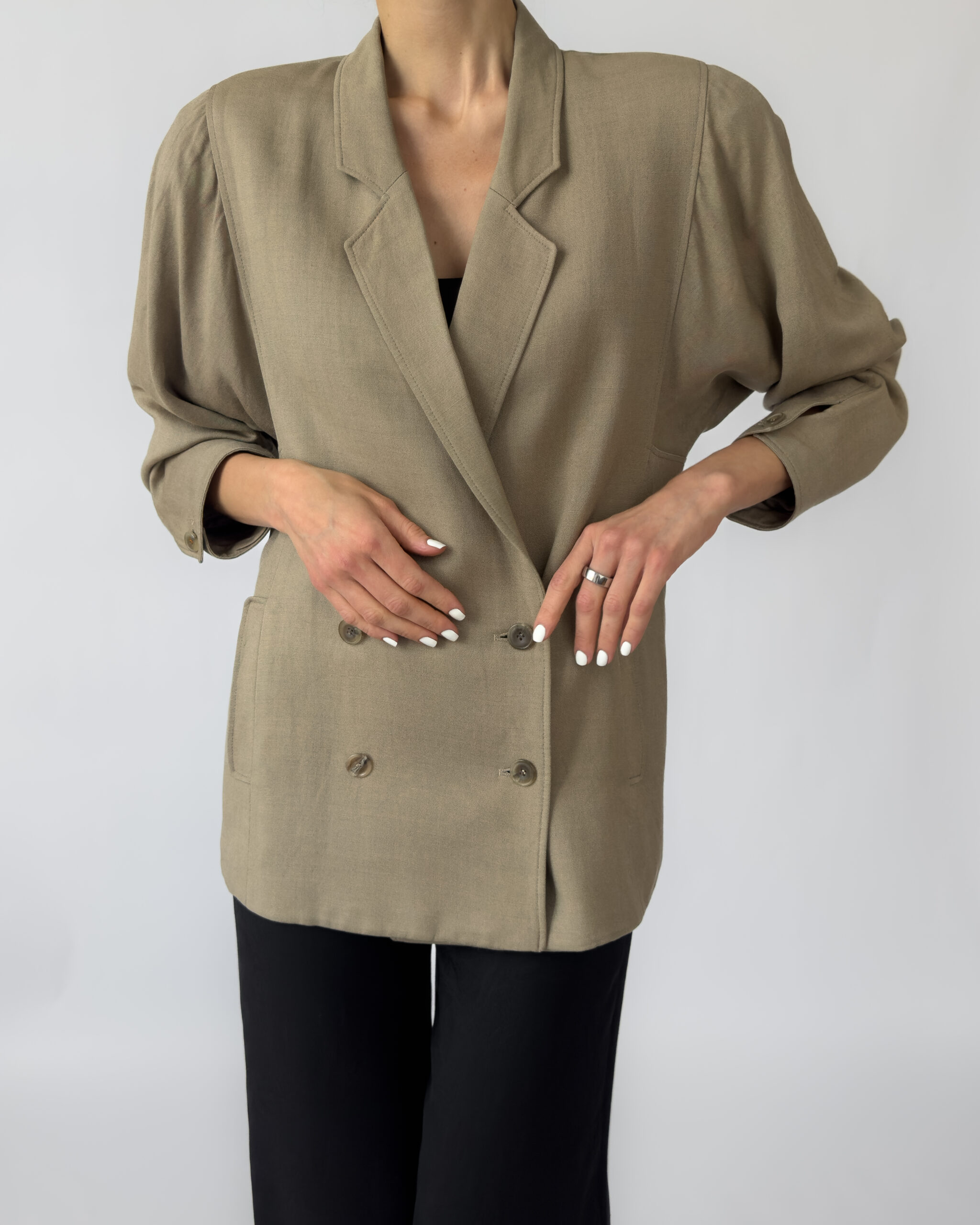 Linen Double-Breasted Jacket | Olive Green